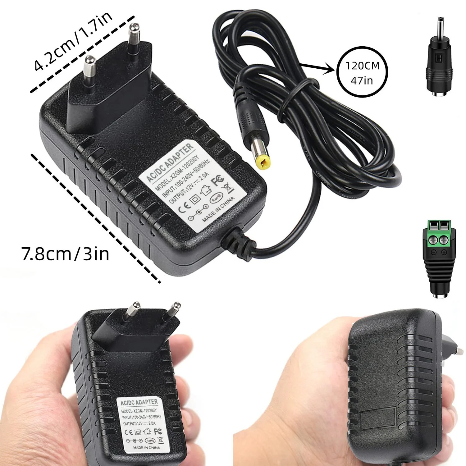 XZGm AC Adaptor 12 V 2 A Power Supply AC100-240 V to DC12 V 500 mA 1000 mA 1500 mA 2000 mA Power Driver 5.5 mm with 2 DC Plug Adapters Inverter Charger Transformer 12 V 24 W 12V2A - Image 5