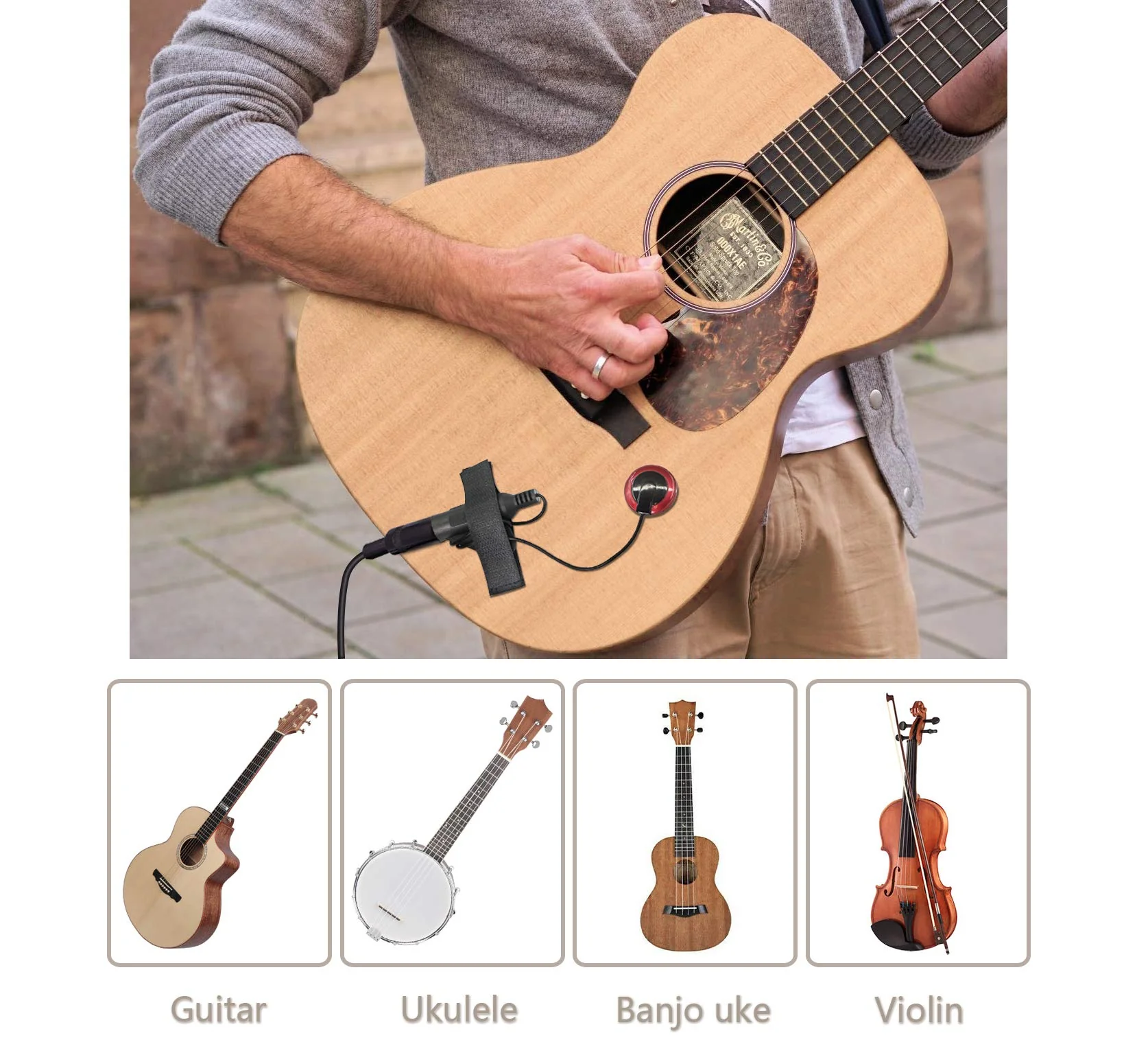 YACSEJAO Contact Microphone Piezo Pickup Violin Microphone Pickup for Guitar, Ukulele, Violin, Mandolin, Banjo, Kalimba, Bass & Acoustic Electric Transducer with Cable - Image 2