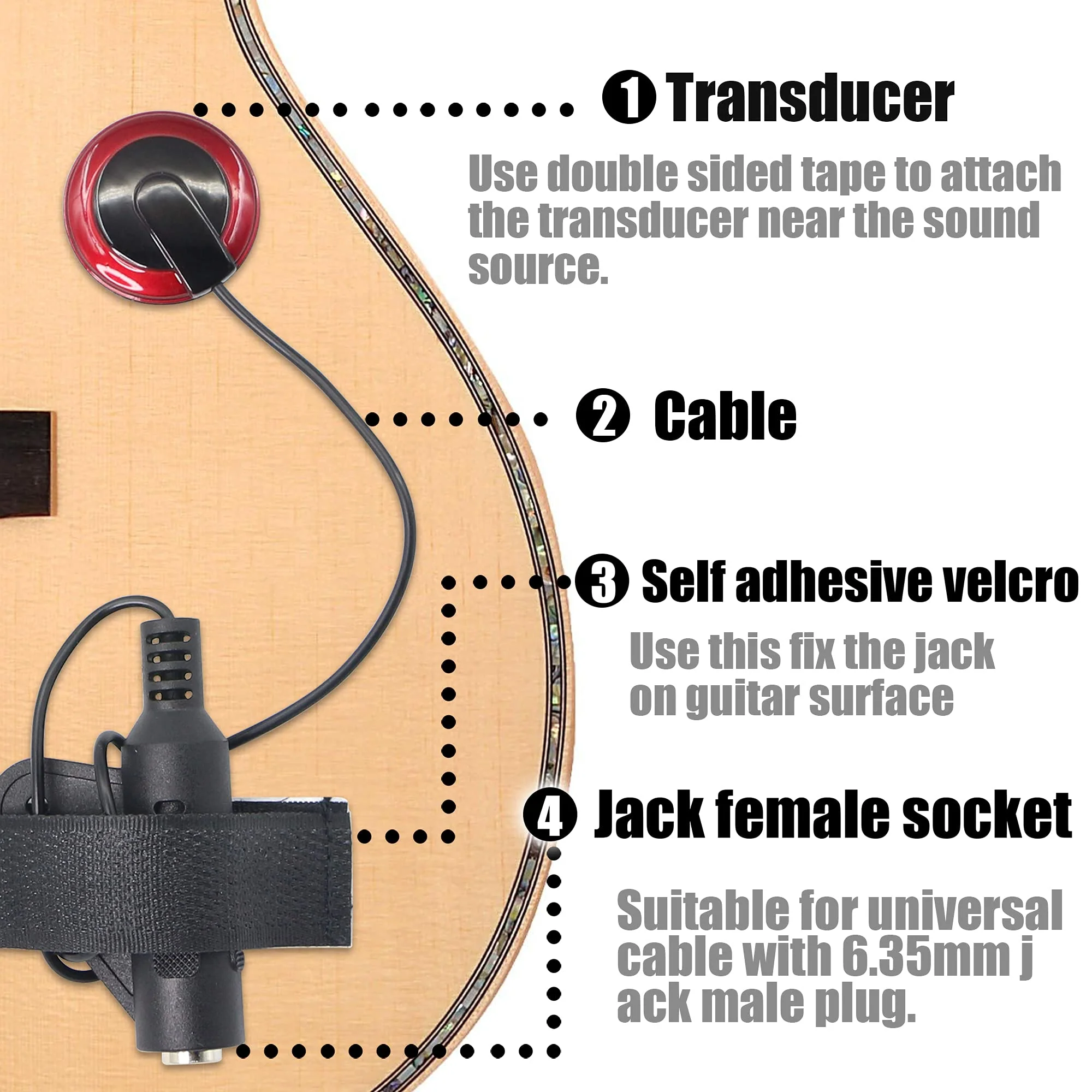 YACSEJAO Contact Microphone Piezo Pickup Violin Microphone Pickup for Guitar, Ukulele, Violin, Mandolin, Banjo, Kalimba, Bass & Acoustic Electric Transducer with Cable - Image 4