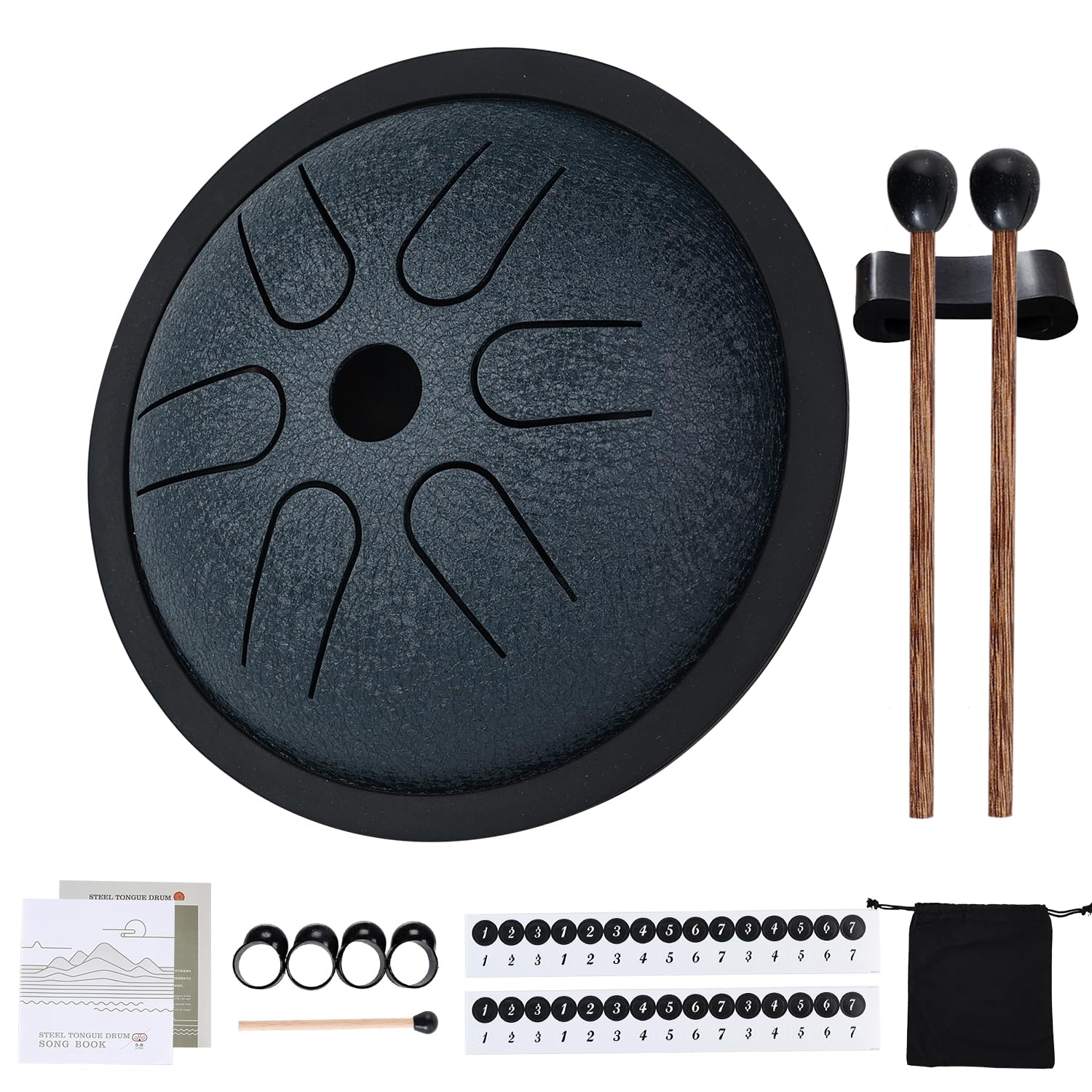 Yahpetes Steel Tongue Drum Musical Percussion Instrument Metal Rain Drum for Outside 5.5 Inch 6 Notes C-Key for Meditation Yoga Education Percussion with Bag, Music Book, Mallets (Navy Blue) Navy Blue