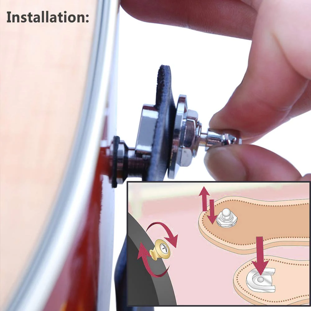 YAKAMOZ Set of 4Pcs Quick Release Metal Guitar Strap Lock Security Strap Locking Buttons End Pins with Mounting Screws for Electric Acoustic Guitar, Bass, Ukulele - Silver - Image 7