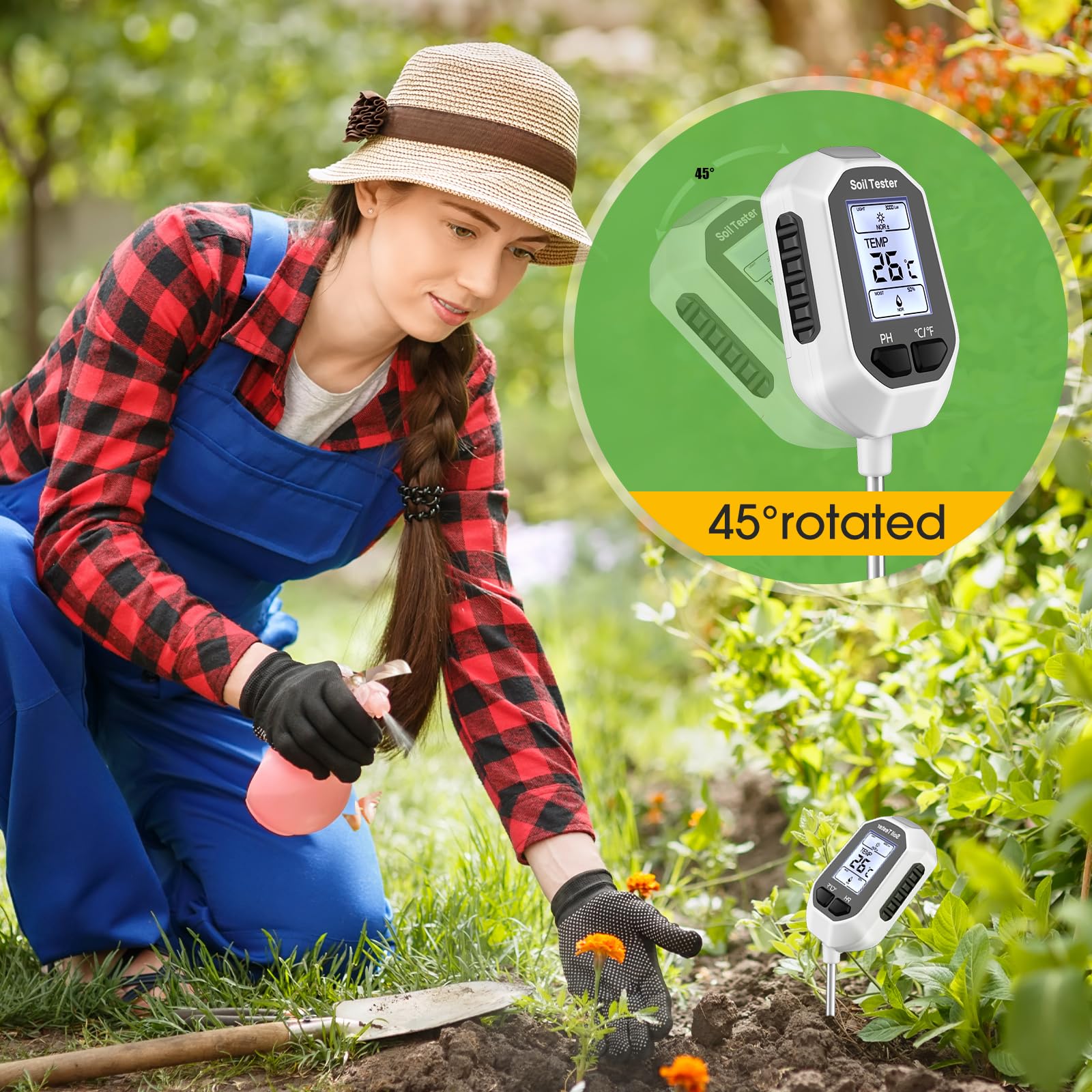 YAMRON 4-in-1 Soil Moisture Meter, Digital Plant Temperature/Soil Moisture Test & PH Meter/Sunlight Intensity, Backlight LCD Display for Gardening, Farming and Outdoor Plants - Image 6