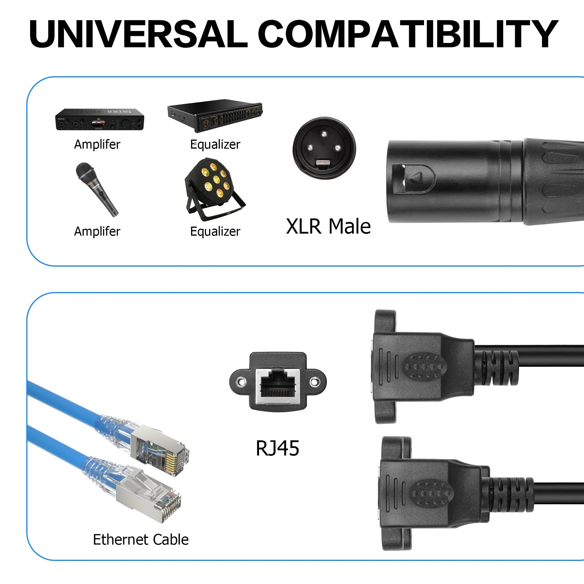 YAODHAOD 3pin XLR to Dual RJ45 Y Splitter Cable, RJ45 Female to XLR Male DMX Cat5 Ethernet Network Connector Extension Cable for DMX-CON Controller Series,1Ft (Male XLR to Dual RJ45 Female) XLR stecker auf Dual RJ45 buchse - Image 5