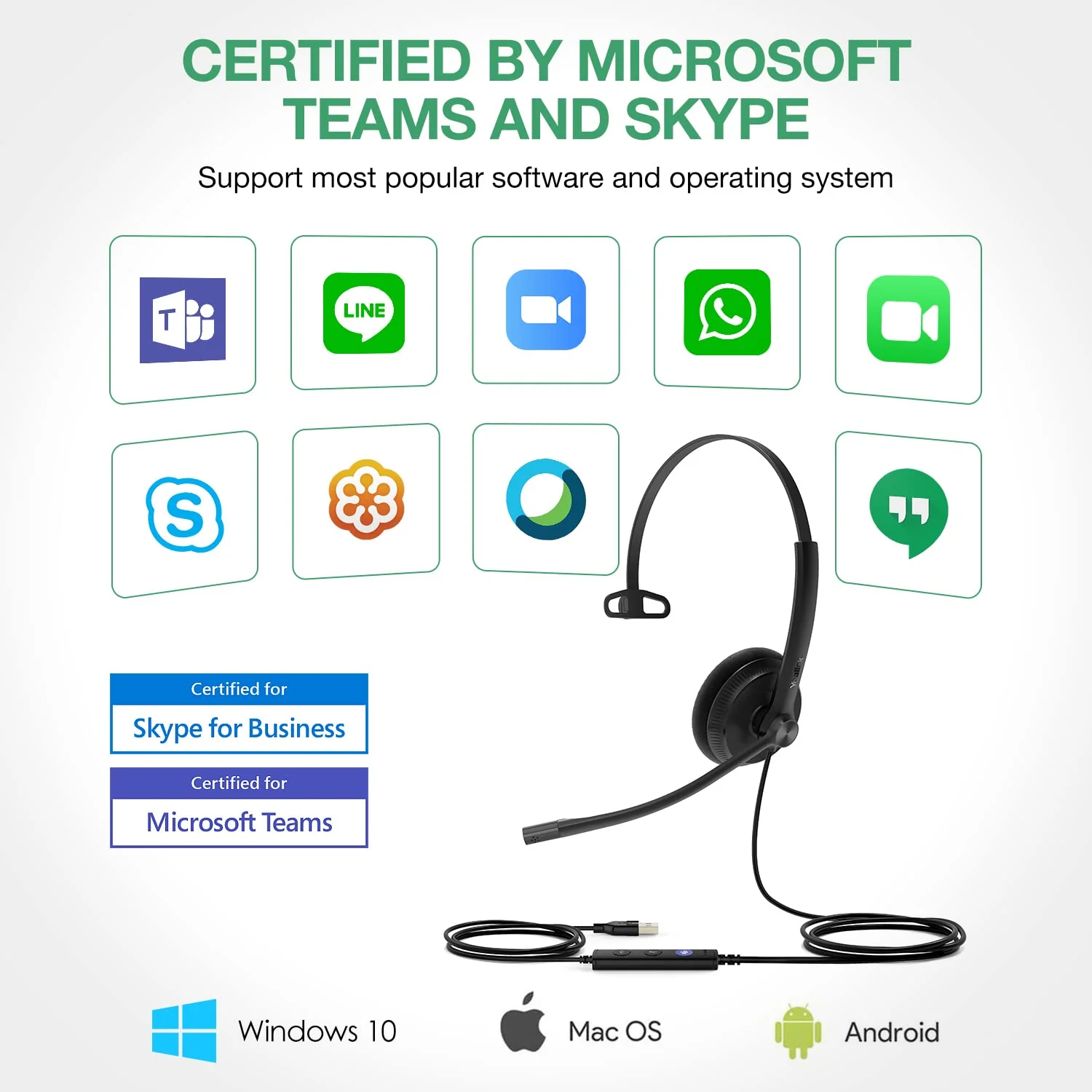 Yealink UH34 USB Headset with Mic, Single Ear Wired Headphones with Noise Cancelling Microphones, Professional Work Headphones VoIP Phone Computer Call Center Office,Ultra Light Mono - Image 7