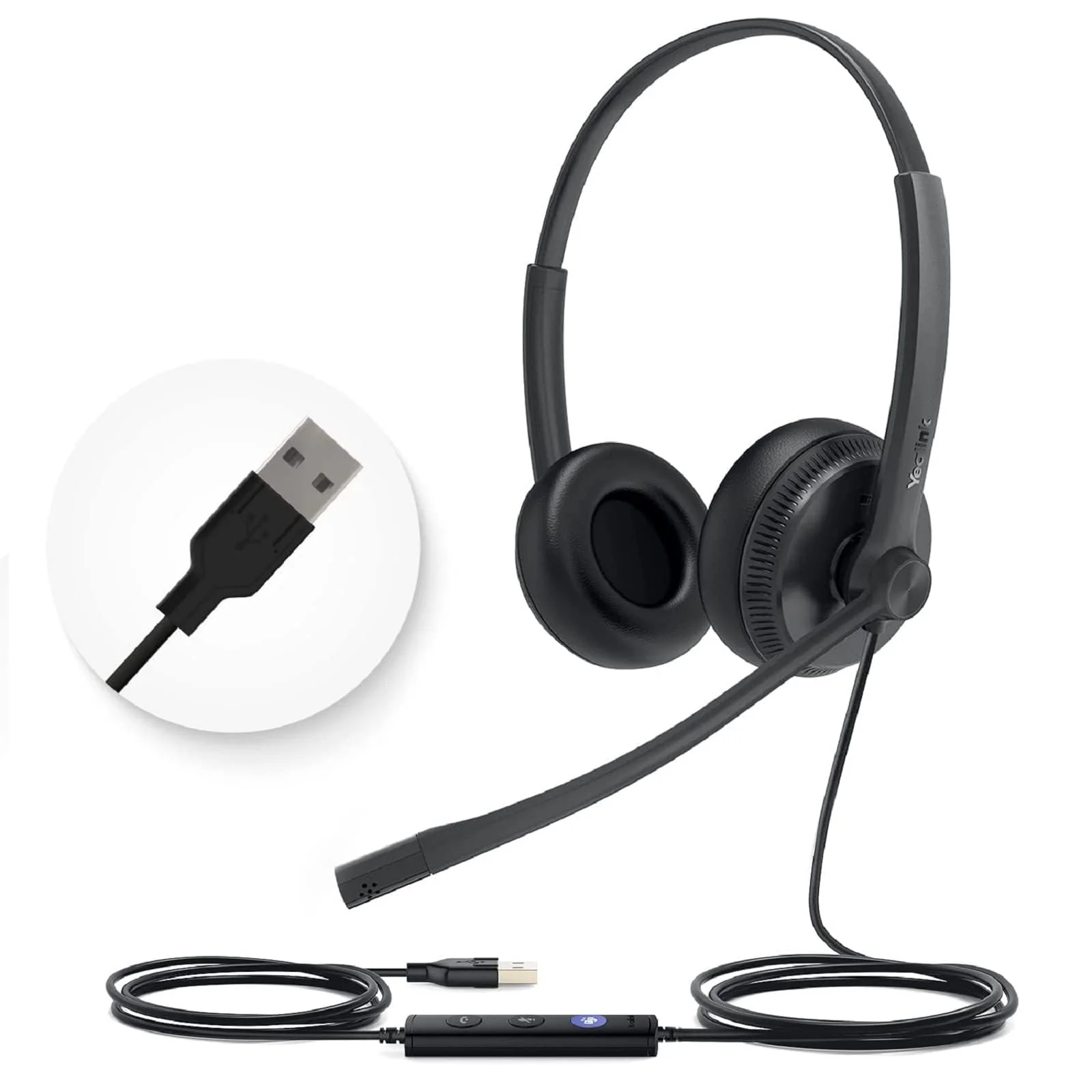 Yealink UH34 USB Headset with Mic,Stereo Wired Headphones with Noise Cancelling Microphone,Teams Certified,Professional Work Headphones for VoIP Phone PC Computer Call Center Office USB(Leatherette)