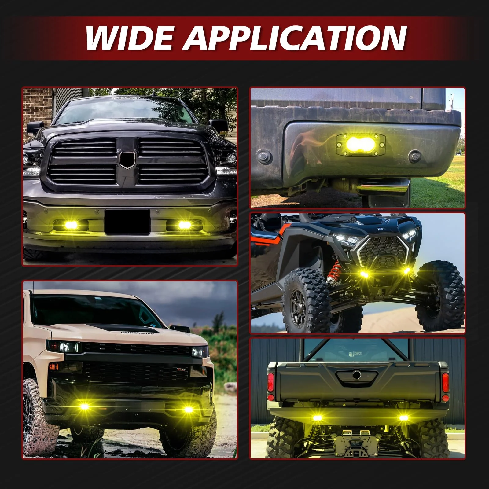 Yellow LED Pods Flush Mount Spot Flood Light 2PCS 4 Inch Bumper Driving Fog Lights Reverse Backup Work Lights Flush Off Road Light Bar for Truck Pickup UTV ATV Boat 4x4 Yellow Flush - Image 6