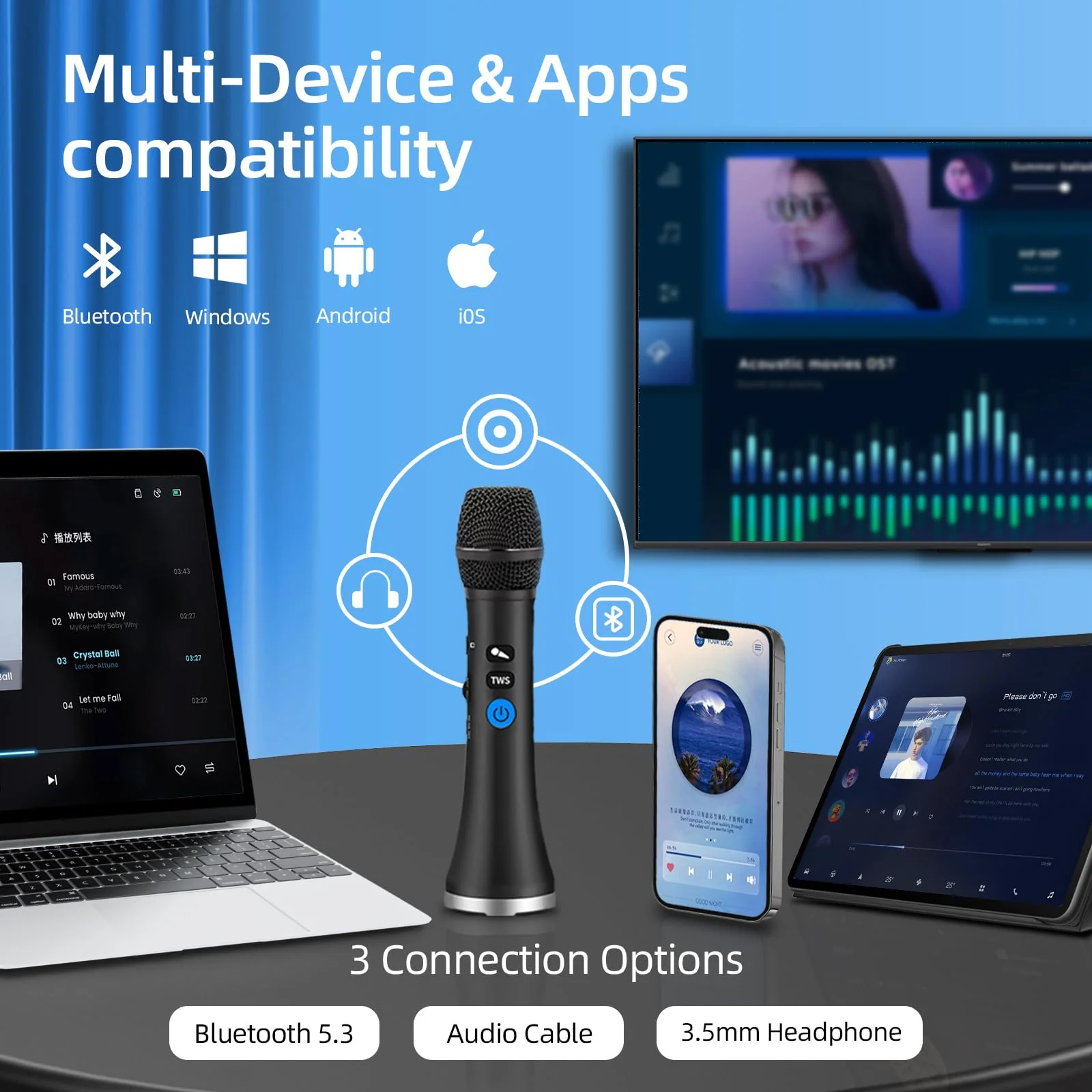 YF79 Wireless Bluetooth Microphone with 20W High Power, DSP Chip for Clear Sound, Dual Mic Connectivity for Duet Singing, One-Click Vocal Reduction for Karaoke, Portable Design with Loud Volume(Black) Black - Image 5