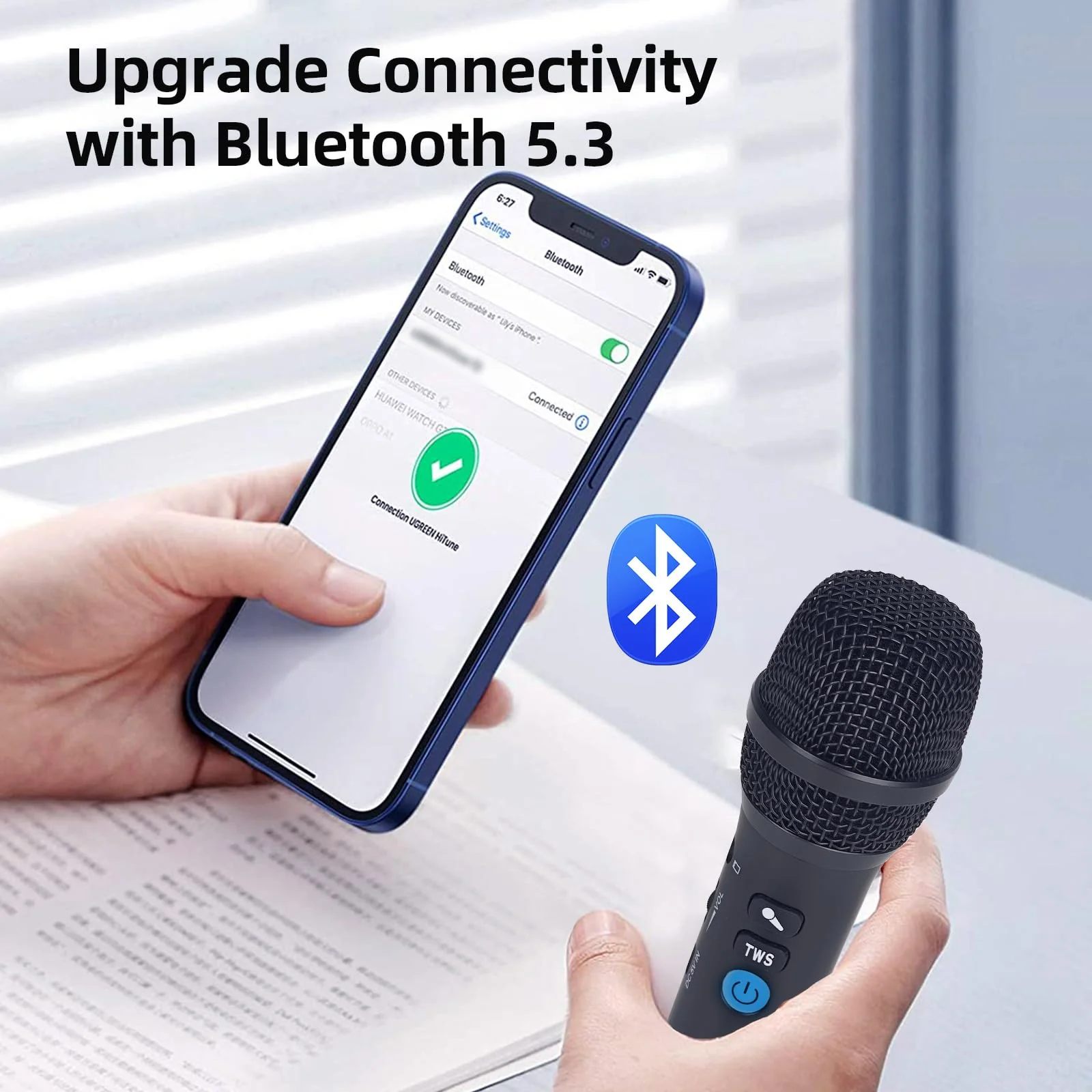 YF79 Wireless Bluetooth Microphone with 20W High Power, DSP Chip for Clear Sound, Dual Mic Connectivity for Duet Singing, One-Click Vocal Reduction for Karaoke, Portable Design with Loud Volume(Black) Black - Image 9