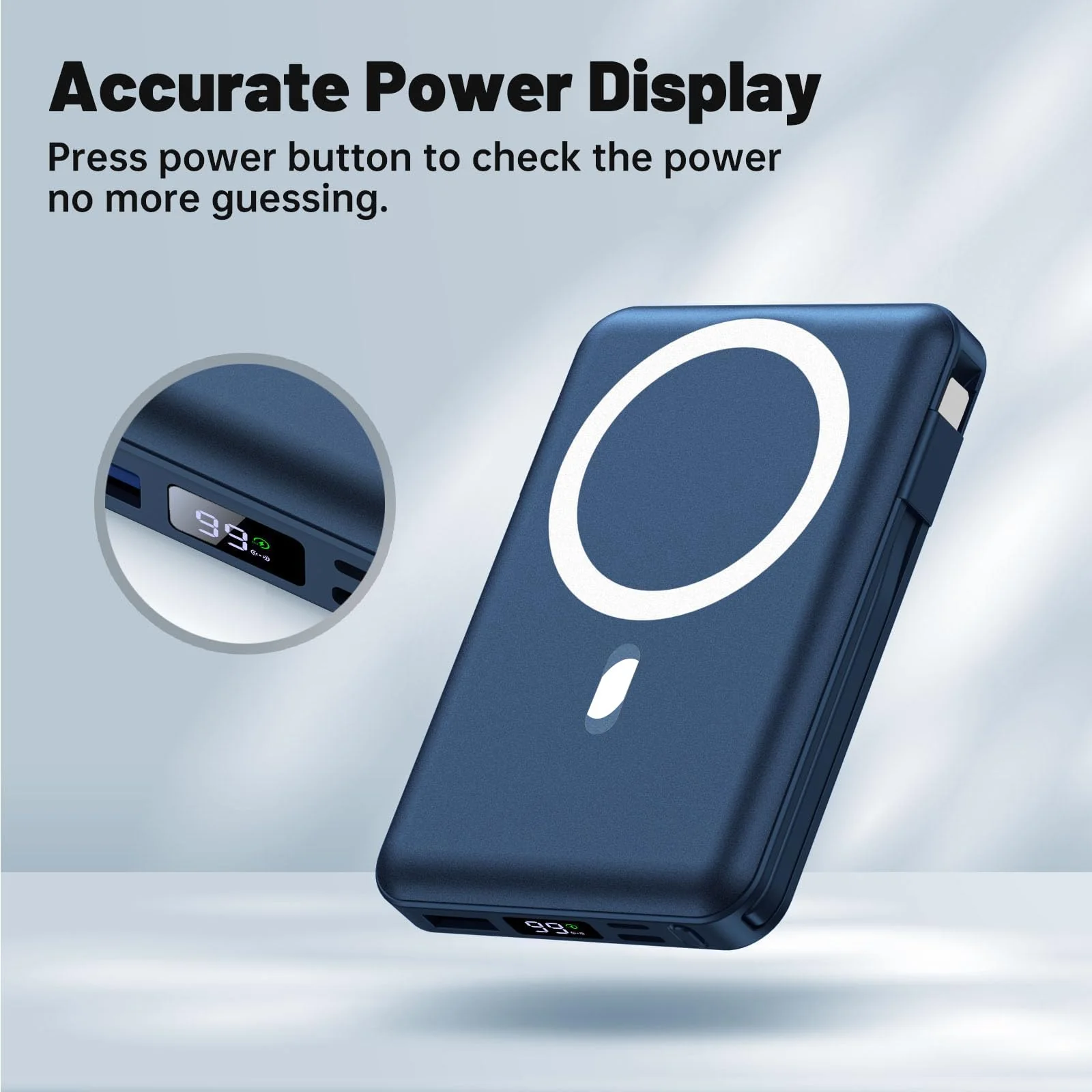 Yiisonger for Magsafe Battery Pack - 10000mAh Portable Charger for Mag-Safe 22.5W PD Fast Charging with Built-in Cables LED Display, Magnetic Power Bank for iPhone 16/15/14/13/12/Pro/Mini/Pro Max Blue - Image 6