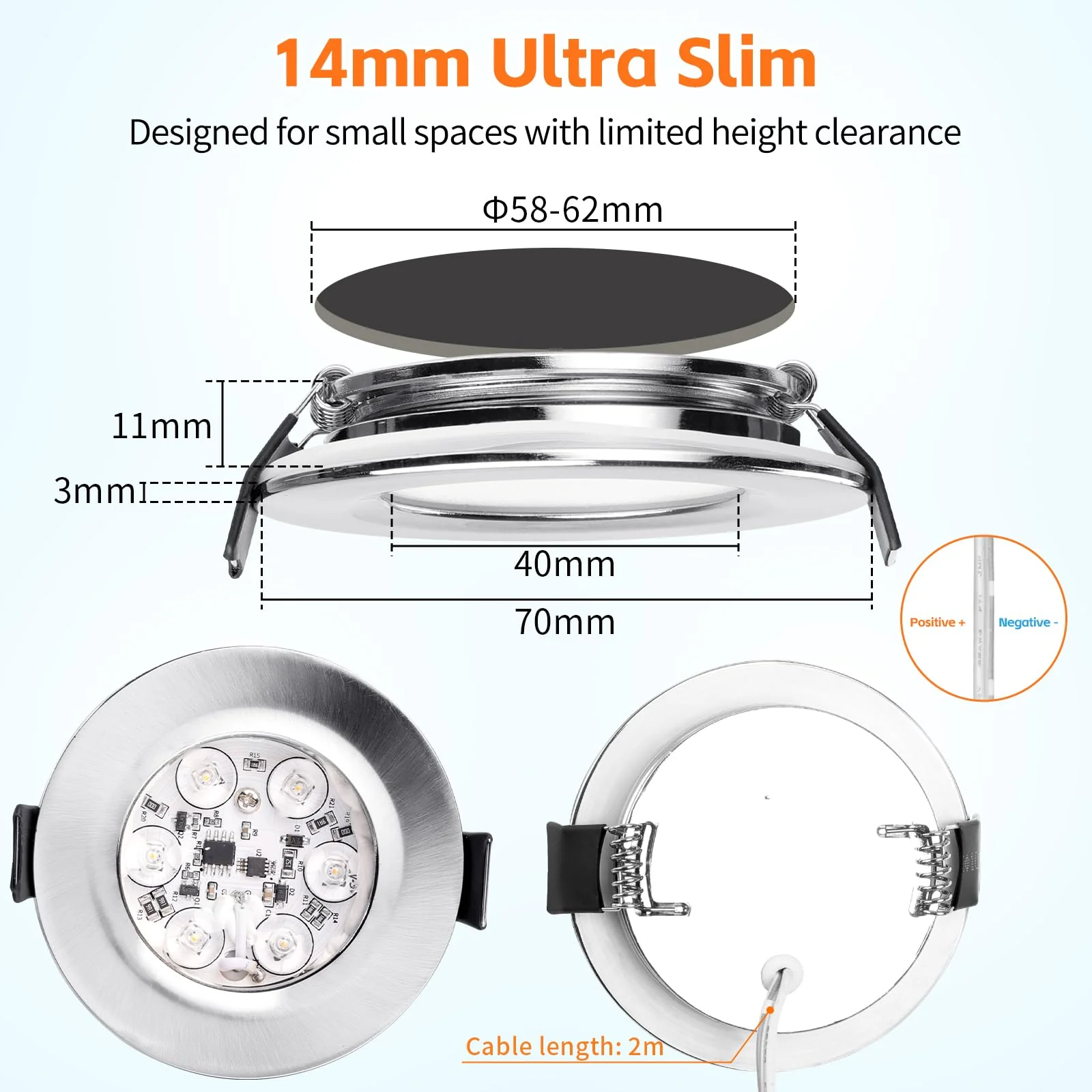 YindaLux LED Recessed Spotlight 12 V Touch Control Warm White Neutral White Cool White LED Spot Dimmable 3 W IP44 Recessed Spotlights 60 mm Hole Size Recessed Lights for Caravan Kitchen Aluminium Chrome - Image 2