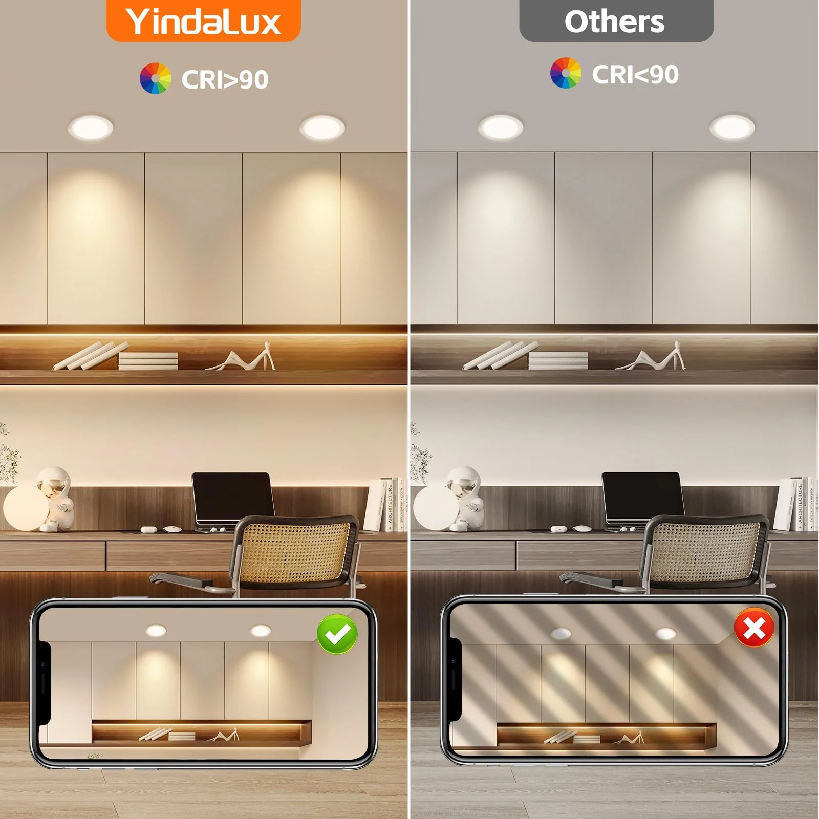 YindaLux Set of 3 LED Recessed Spotlights 230 V 3 W 3000 K Warm White Ultra Flat 300LM Bore Hole 55-58 mm and 15 mm Flat IP44 Furniture Recessed Light for Mirror Cabinet Brushed Nickel 3 Stück Brushed Stainless Steel 3000 K - Image 5