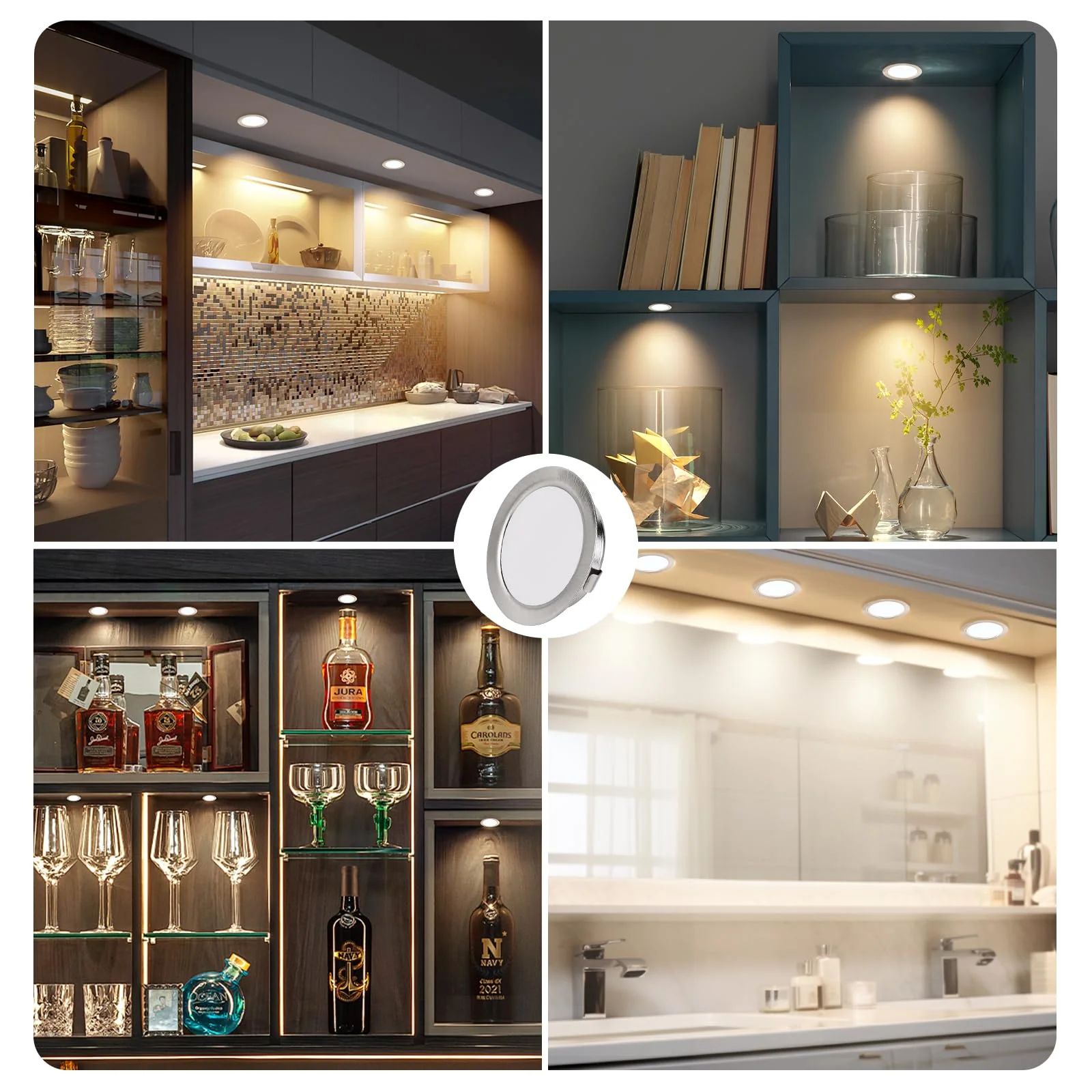 YindaLux Set of 3 LED Recessed Spotlights 230 V 3 W 3000 K Warm White Ultra Flat 300LM Bore Hole 55-58 mm and 15 mm Flat IP44 Furniture Recessed Light for Mirror Cabinet Brushed Nickel 3 Stück Brushed Stainless Steel 3000 K - Image 7