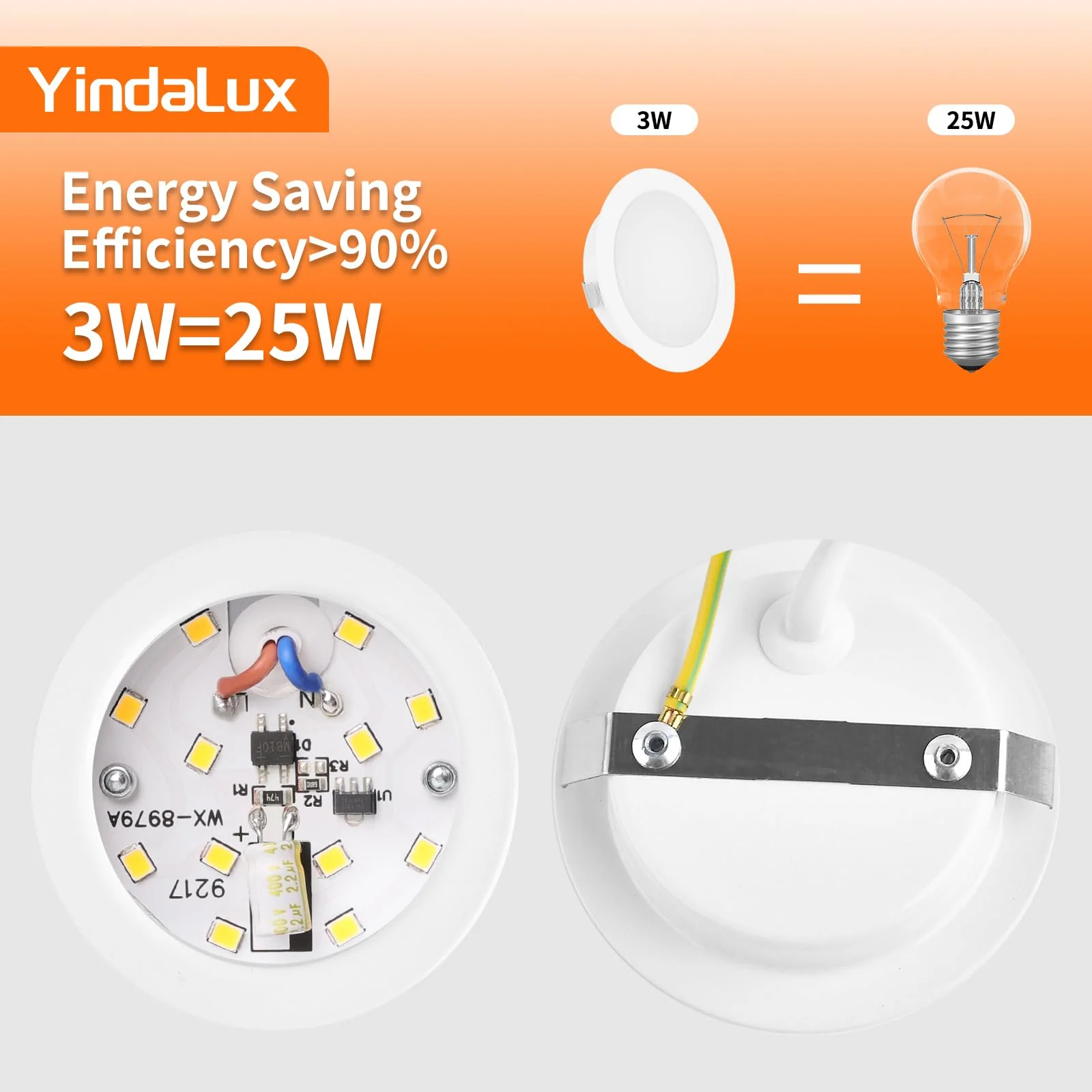 YindaLux Set of 3 LED Recessed Spotlights 230 V Dimmable 3 W 3000 K Warm White LED Spot Ultra Flat 300LM Bore Hole 55-58 mm and 15 mm Flat IP44 Furniture Recessed Spotlights for Mirror Cabinet, White 3 pieces White 3000k - Image 4