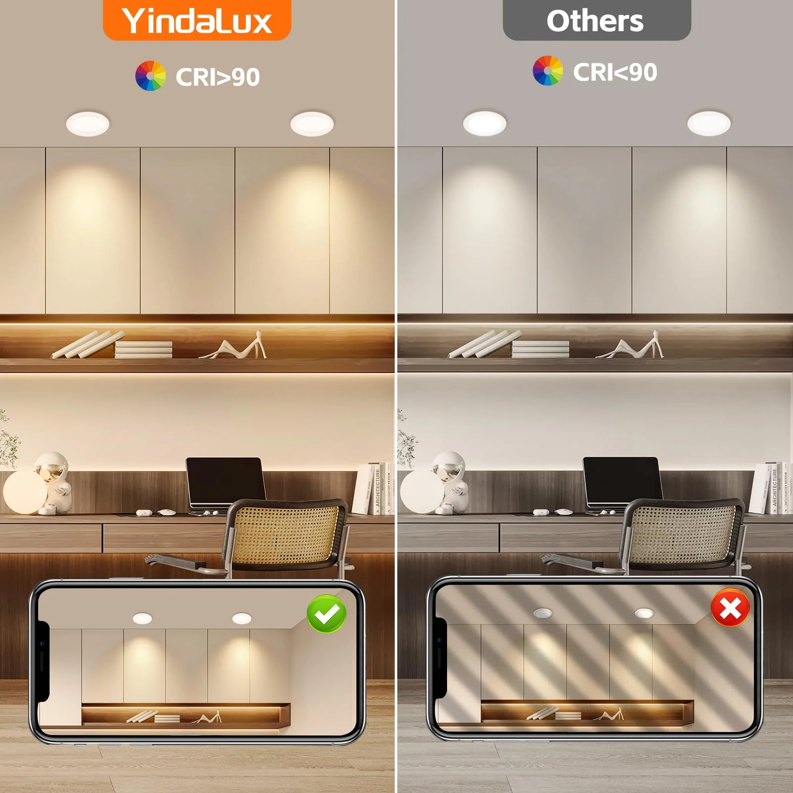 YindaLux Set of 3 LED Recessed Spotlights 230 V Dimmable 3 W 3000 K Warm White LED Spot Ultra Flat 300LM Bore Hole 55-58 mm and 15 mm Flat IP44 Furniture Recessed Spotlights for Mirror Cabinet, White 3 pieces White 3000k - Image 6