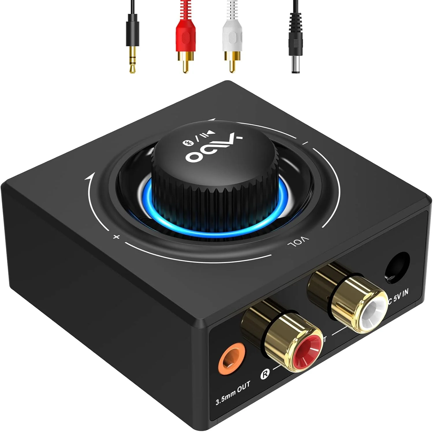YMOO B06T3 Bluetooth 5.3 Receiver, 100ft RCA Bluetooth Audio Adapter for 3.5mm Jack AUX HiFi Home Stereo/Speaker from Smartphone/Tablet/Laptop, Dual Link for Two Speakers, SBC AAC Audio Black