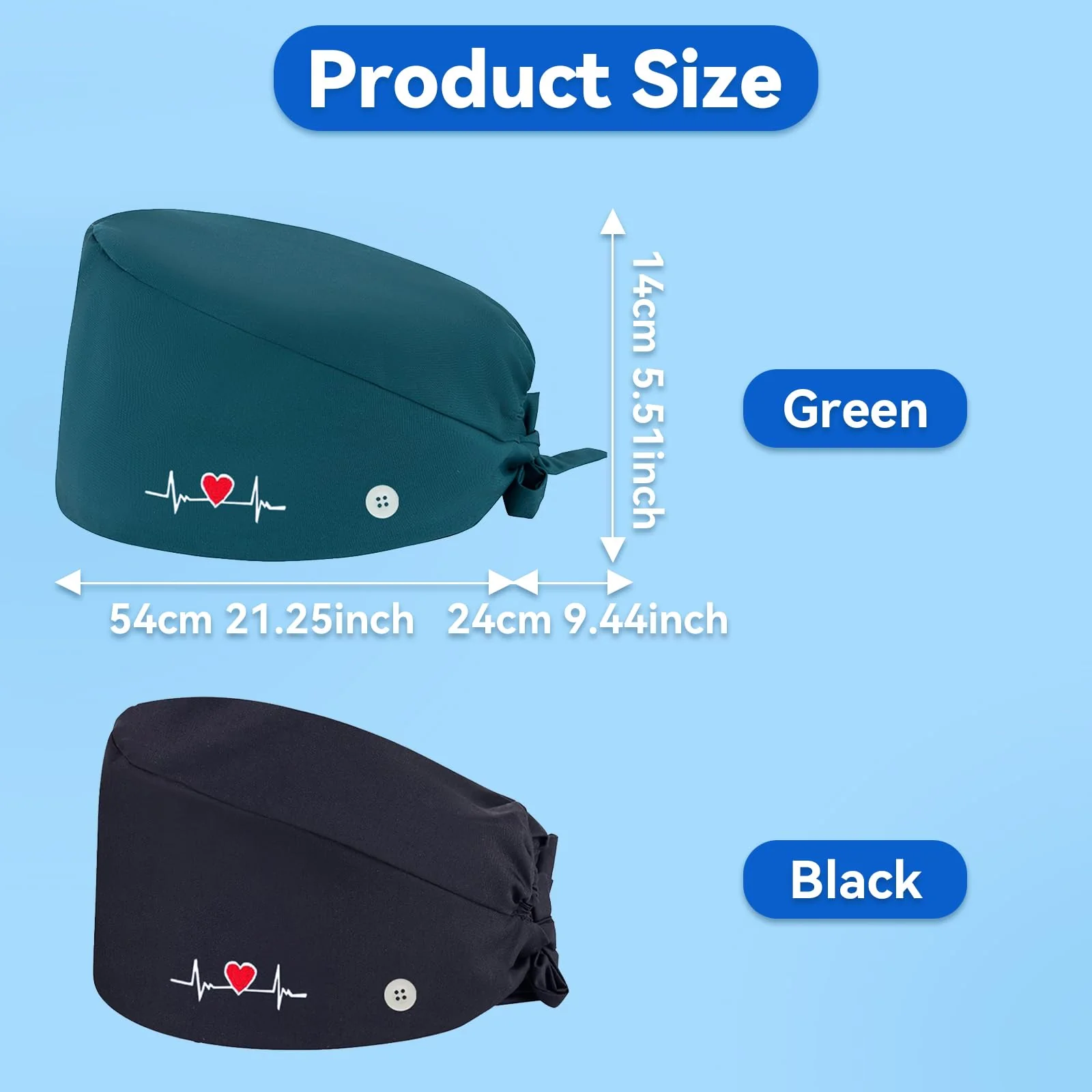 yolzhxe Pack of 2 Surgical Cap, Fabric, Adjustable Unisex Nurse Cap, Reusable Surgical Caps, Fabric with Button and Sweatband, Full Hair Cover Cap, for Doctors, Nurses - Image 2