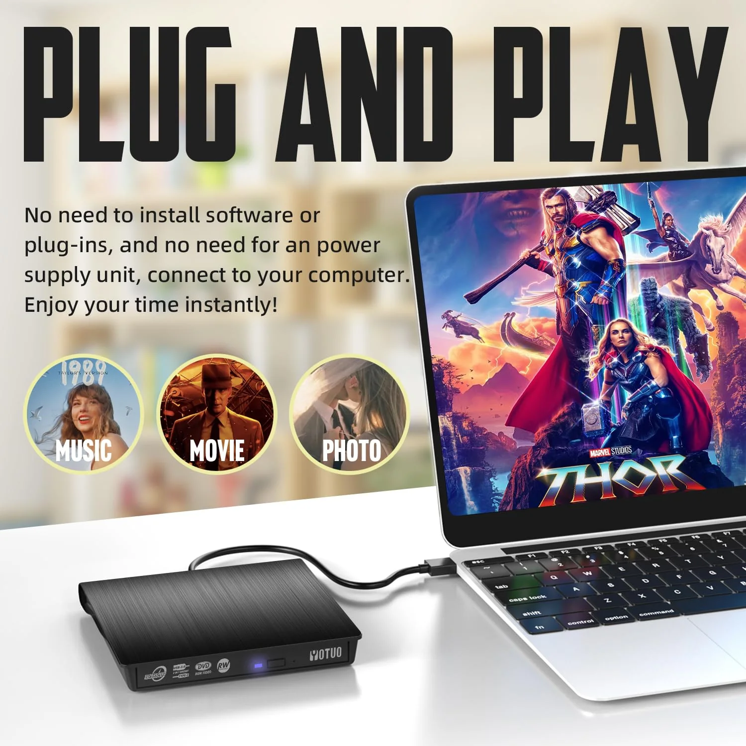 YOTUO External CD/DVD Drive, Portable USB 3.0 & USB-C CD RW Drive, DVD Player, DVD Burner for Laptop, Desktop, Compatible with Windows 7/8/10/11, Mac, MacBook Pro/Air, Linux (IDD029-2) 2-in-1 Detachable - Image 2