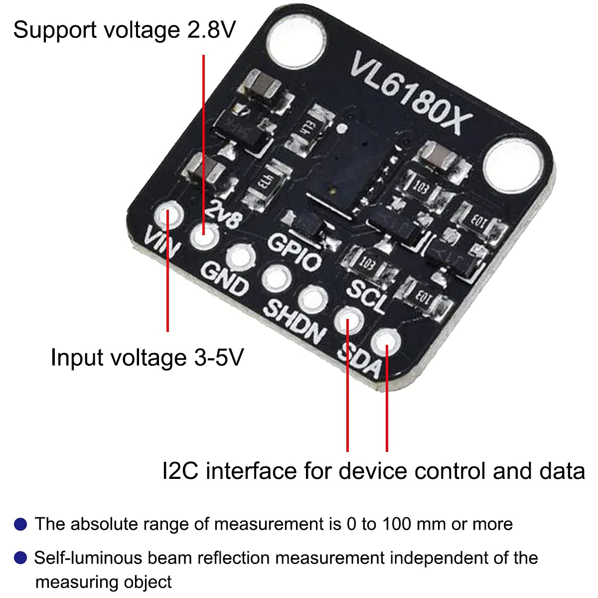Youmile 2 PCS VL6180 VL6180X Ranging Sensor, Optical Distance Measuring Sensor Module Gesture Recognition Sensor Ambient Light Sensor for I2C Interface DC 3-5V - Image 2