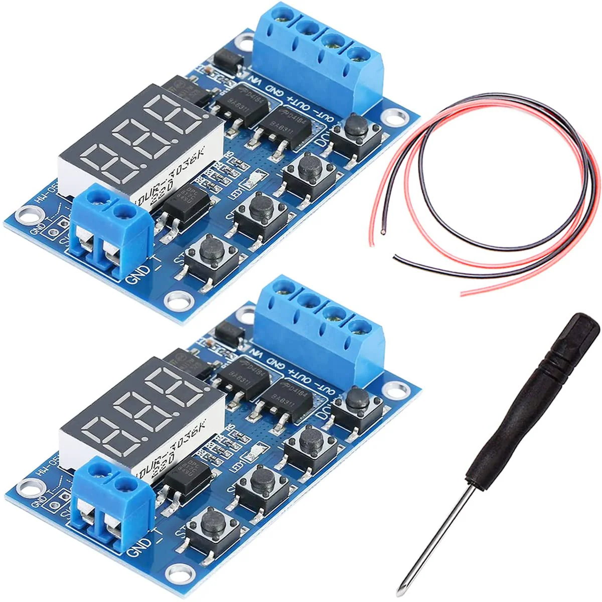 Youmile 2pcs Time Relay 230V - Interval 12V Control Switch 5V - 36V Digital LED Relay Board Timer Delay Module with Screwdriver Red and Black Cable