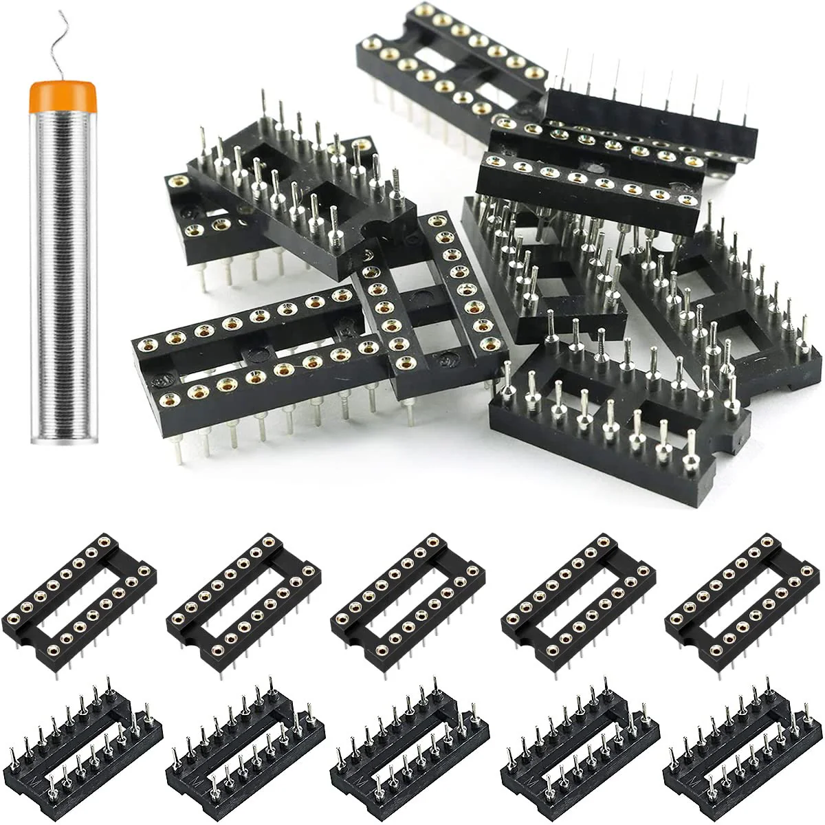 Youmile 30pcs DIP IC Socket 16pin Round 2.54mm Grid IC Base Adapter Round Hole Solder Type High Quality with Tin Wire Pen for DIY Electronics Experiments 16 pin