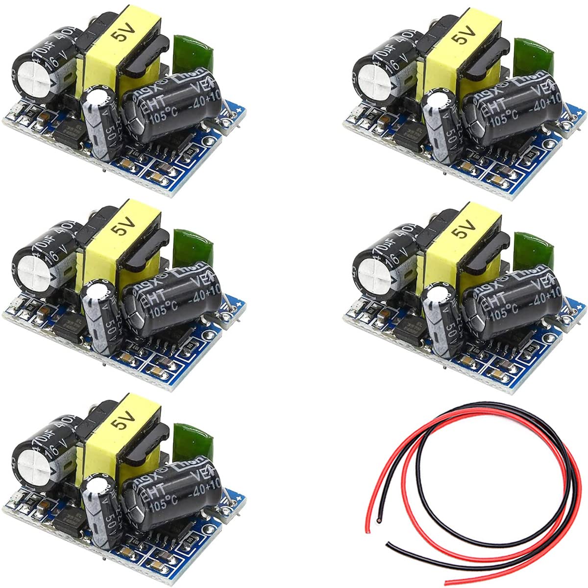 Youmile 5pcs AC-DC 5V 700mA 3.5W Buck Module Power Supply Buck Converter Step Down Module with Red and Black Cable 5V700mA (3.5W) old