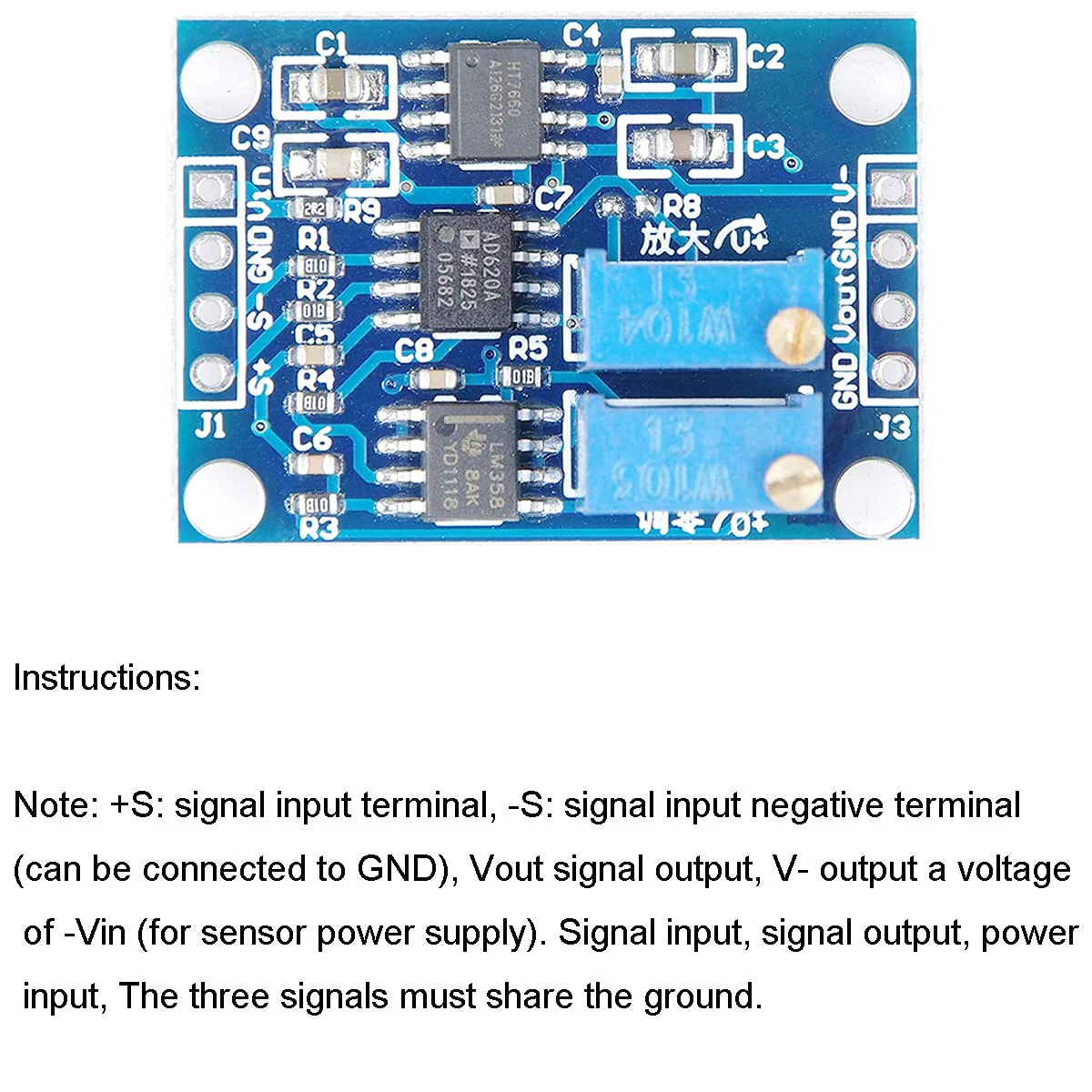 Youmile DC 3-12V Signal Amplifier AD620 1.5-1000 Adjustable Microvolt Millivolt Signal Amplifier Module High Precision with Header - Image 5