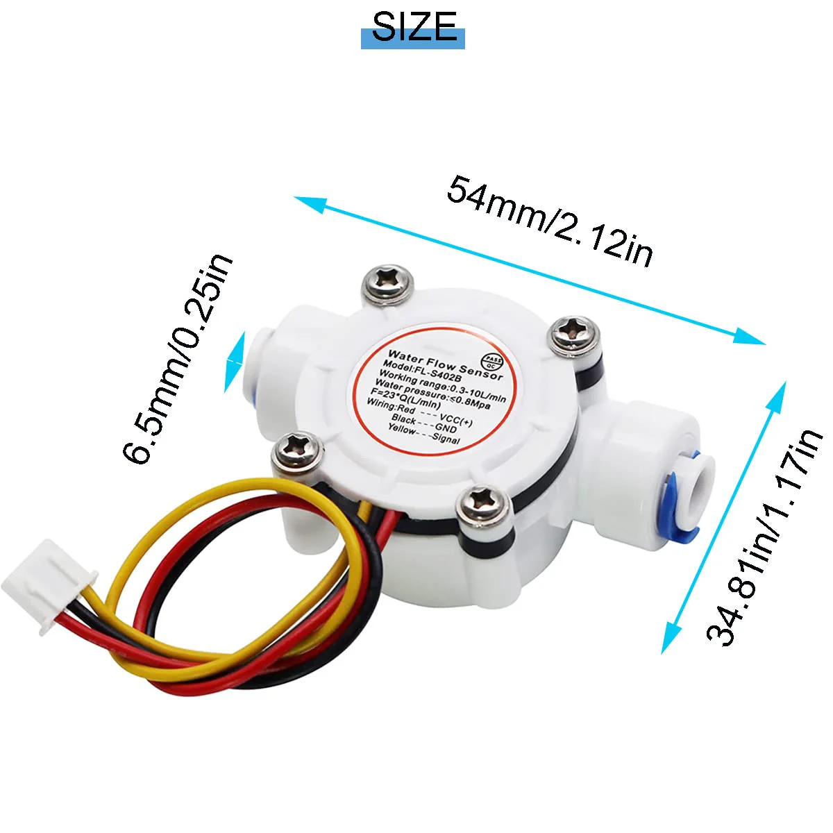 Youmile G1/4" Quick Connect Hall Effect Sensor Water Flow Sensor YF-S402B 0.3-10L/min Water Hall Effect Flow Sensor with Silicone Hose 6mm ID - Image 3