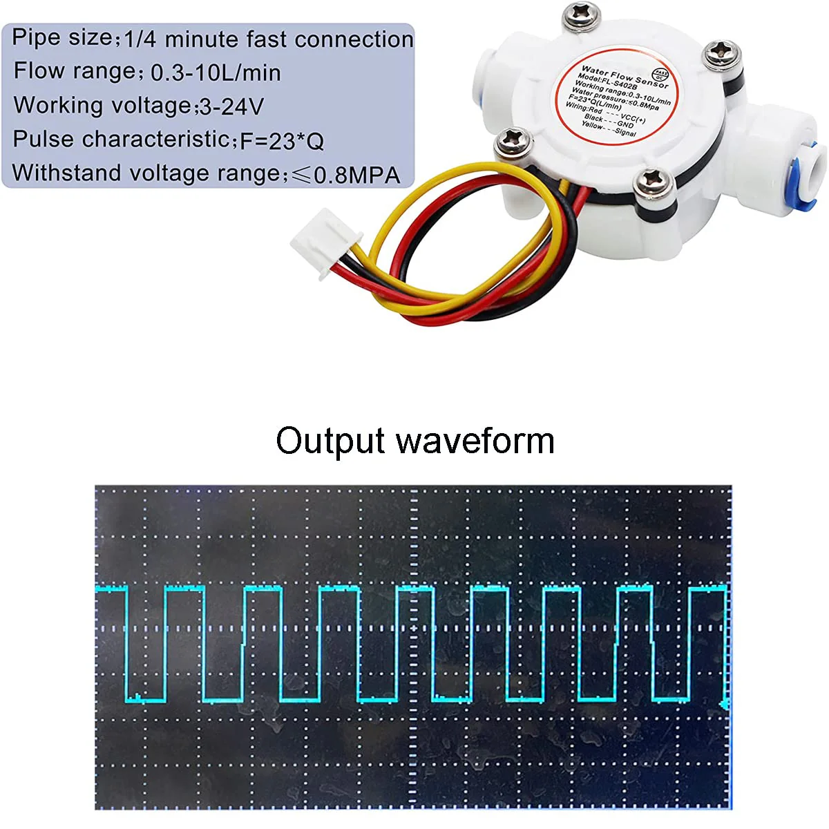 Youmile G1/4" Quick Connect Hall Effect Sensor Water Flow Sensor YF-S402B 0.3-10L/min Water Hall Effect Flow Sensor with Silicone Hose 6mm ID - Image 4