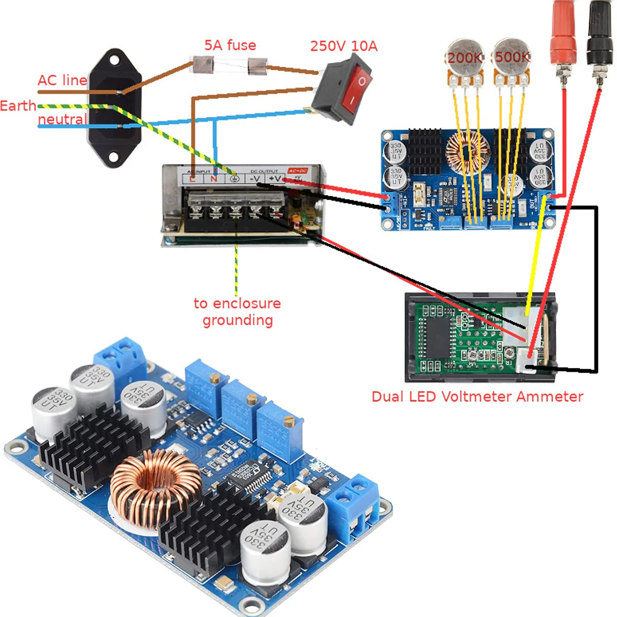 Youmile LTC3780 Boost Converter DC 5V-32V to 1V-30V 10A Constant Voltage Current Automatic Converter Step-Up Down Controller Charging Module with Cable - Image 6