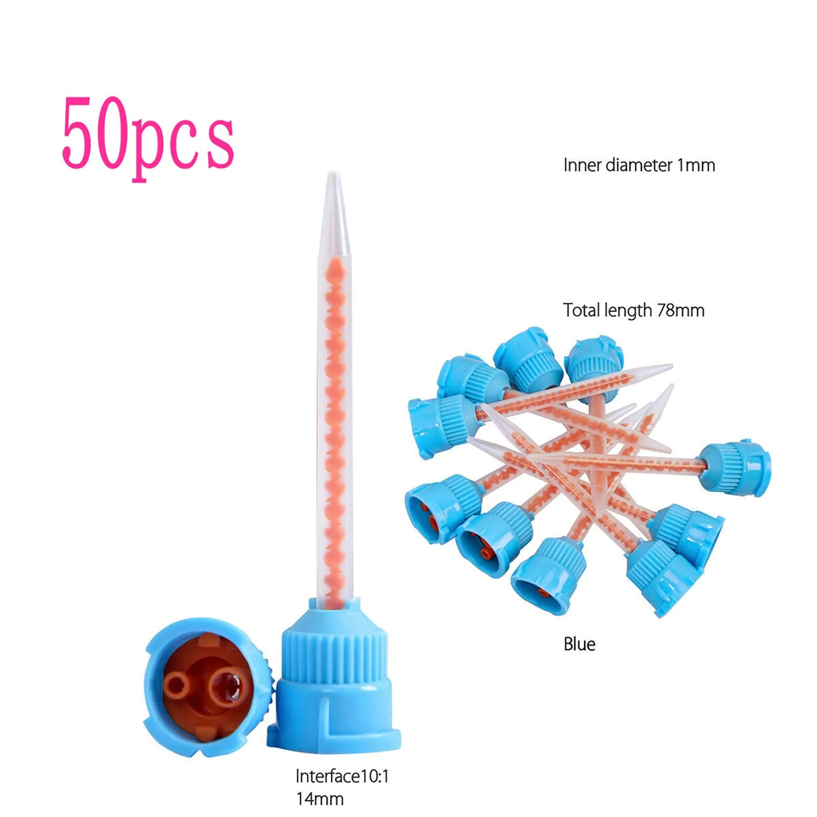 YOUYA DENTAL Dental Impression Mixing Tips, 50 Pieces Dental Intra Oral Tips for Dentistry Materials Mixing Tube Disposable Silicone Rubber Head Lab Products - Red Blue - Image 5