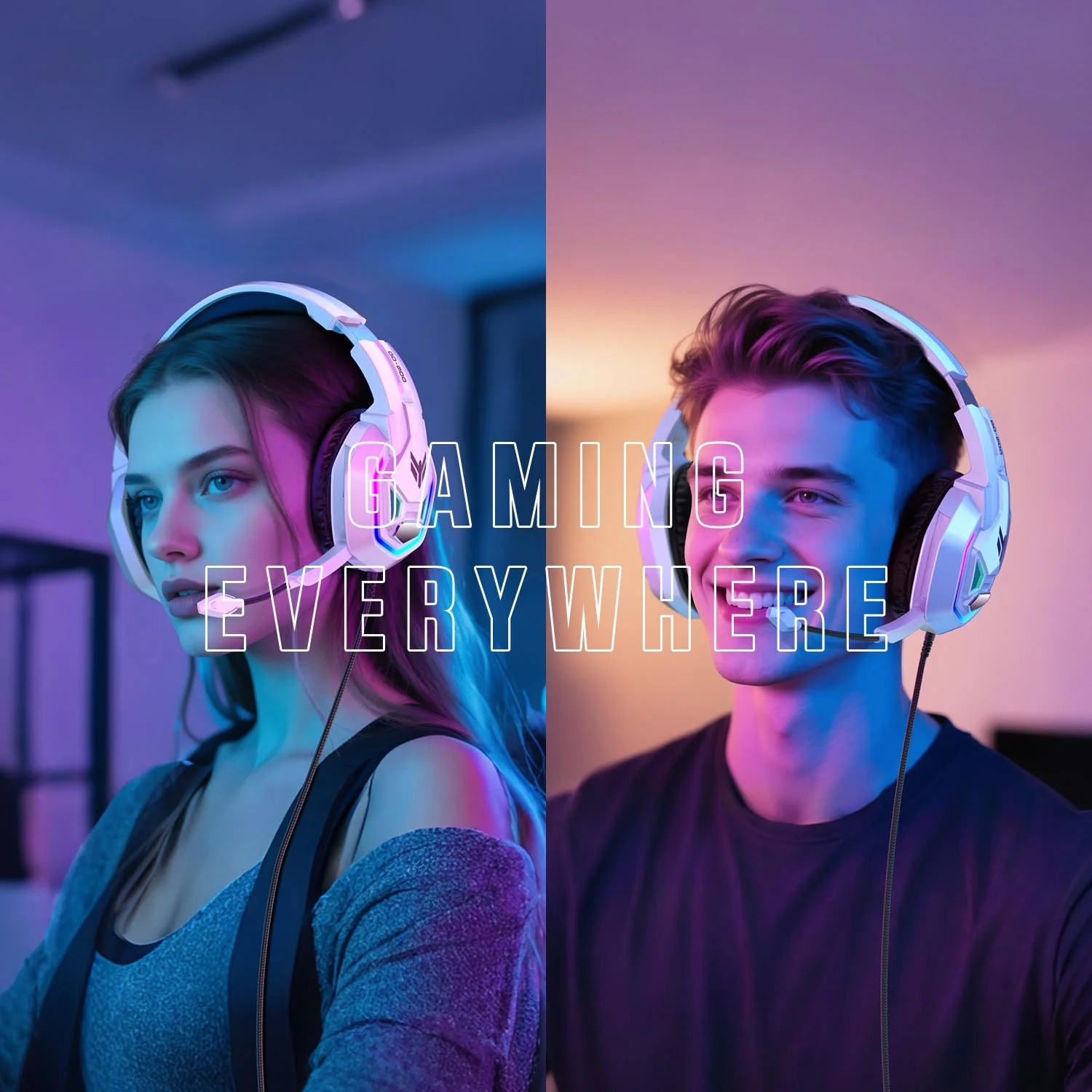 YPBDAN Gaming Headset for PS5, PS4, Xbox Series X|S, Xbox One, PC, Switch, Mac - RGB Over-Ear Headphones with 7.1 Surround Sound, Noise Cancelling Mic, 50mm Drivers & Memory Earmuffs for Nintendo 64 White - Image 7