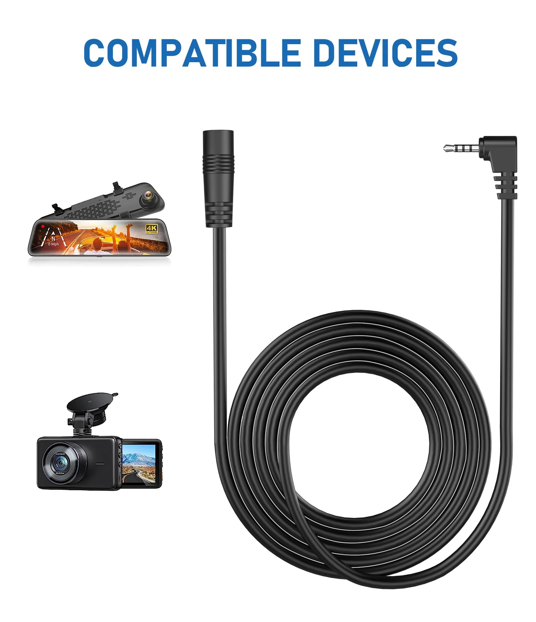 YQMAJIM 2.5mm Dash Cam Rear View Camera Extension Cable, (6Ft Thicker) 90 Degree Backup Camera Extension Cord, Mirror Cam Extension Adapter Wire Compatible with 4Pin and 5Pin Dashcam Reverse Cam - Image 5