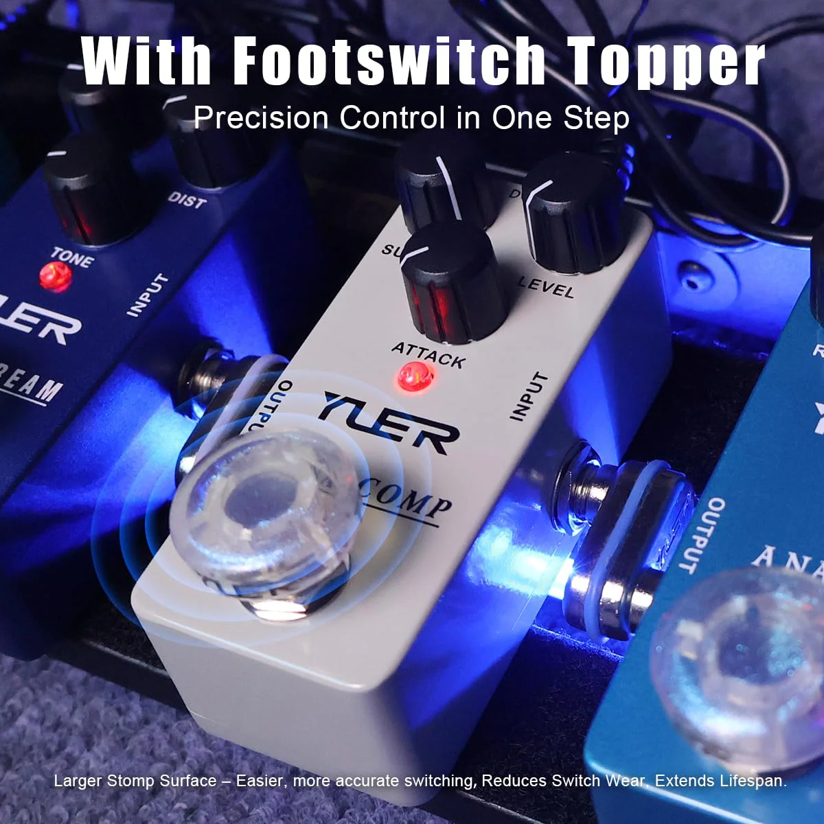 YUER Beginner Guitar Compressor Pedal Mini Dyna Compression Effect Pedal for Electric Guitar Analog Comp Easy to Use True Bypass Aluminum Case with Footswitch Cap - Image 2