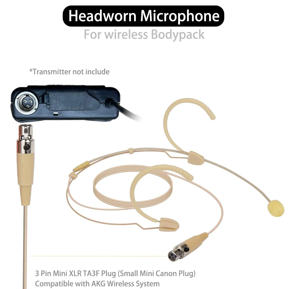 YXG Headworn Earset Over Ear Hanging Mic Beige Low Profile Light-Weight Microphone Compatible with AKG Wireless System Bodypack Transmitter,with 1.45m Cable Mini XLR Plug - Image 4
