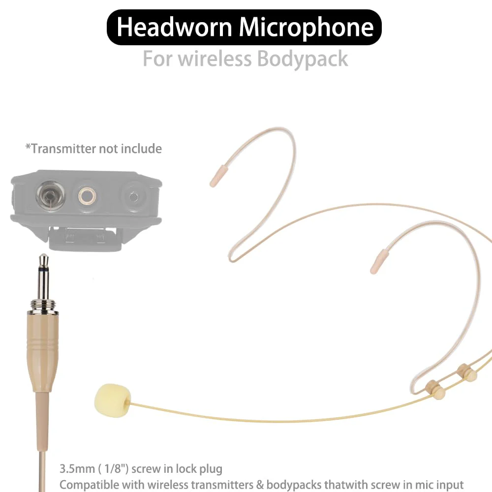 YXG Headworn Earset Over Ear Hanging Mic Beige Low Profile Light-Weight Microphone, with1.45m Cable 3.5mm Thread Screw Lock Head,for Wireless System & Body/Belt Pack Transmitter - Image 2