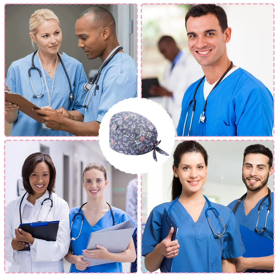 ZAMXHUG 2pcs Surgical Cap Adjustable with Button Work Cap Cotton Print Nurses Cap Unisex Dust Cap for Doctors, Nurses a - Image 6