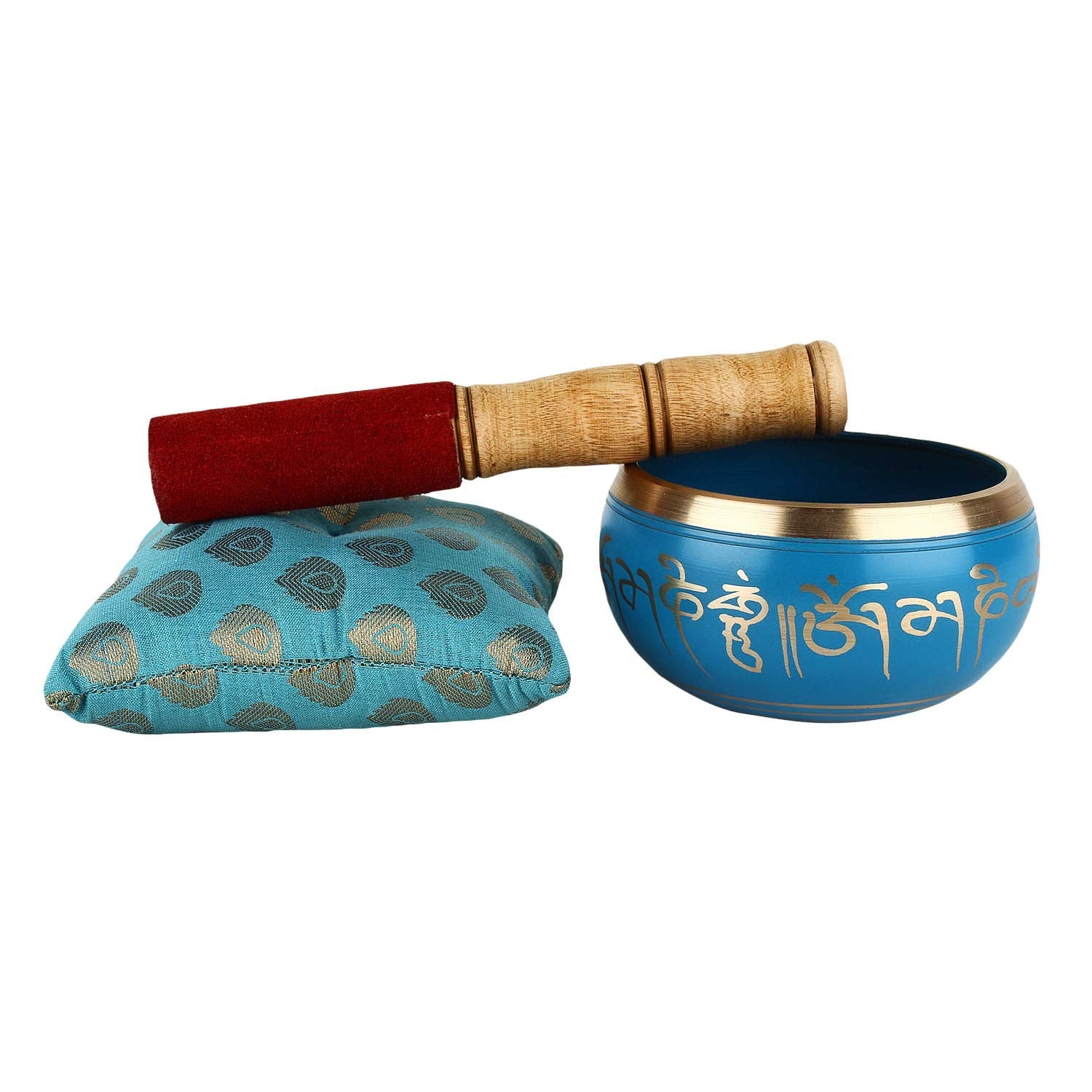 Zap Impex Tibetan Meditation Om Mani Singing Bowl/Cushion/Mallet (4 Inch, BLUE) - Image 2