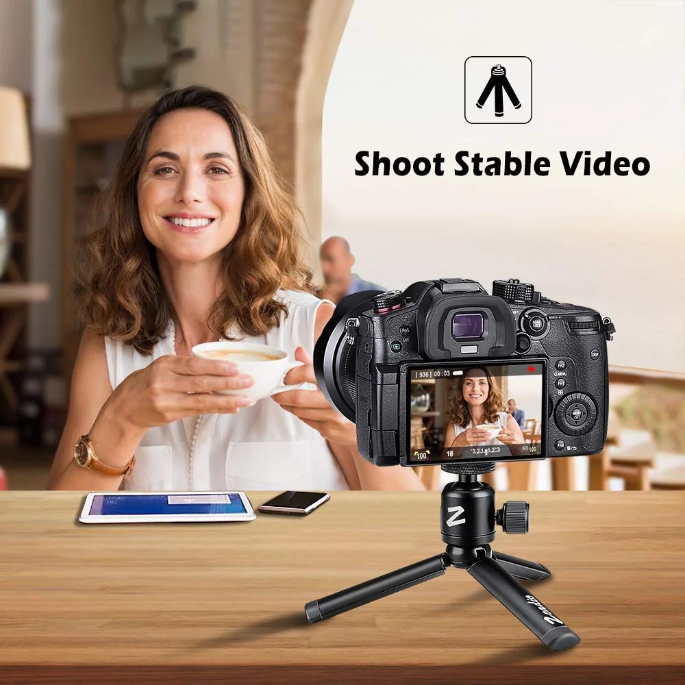 Zeadio Metal Mini Tripod + Ball Head Mount, with 1/4 Inch Screw Desktop Tabletop Stand Tripod, Fits for Smooth 4, Osmo Mobile, Vimble 2, Gimbal Handle Grip Stabilizer and All Cameras Length: 11.5 cm - Image 2