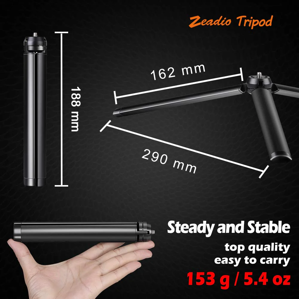 Zeadio Metal Mini Tripod, Desktop Tabletop Stand Tripod with 1/4 Inch Screw for Smooth 4, Crane Plus, Crane 2, Osmo Mobile, Ronin-S, Vimble 2, Gimbal Handle Grip Stabilizer and All Cameras Length 18.8 cm - Image 6