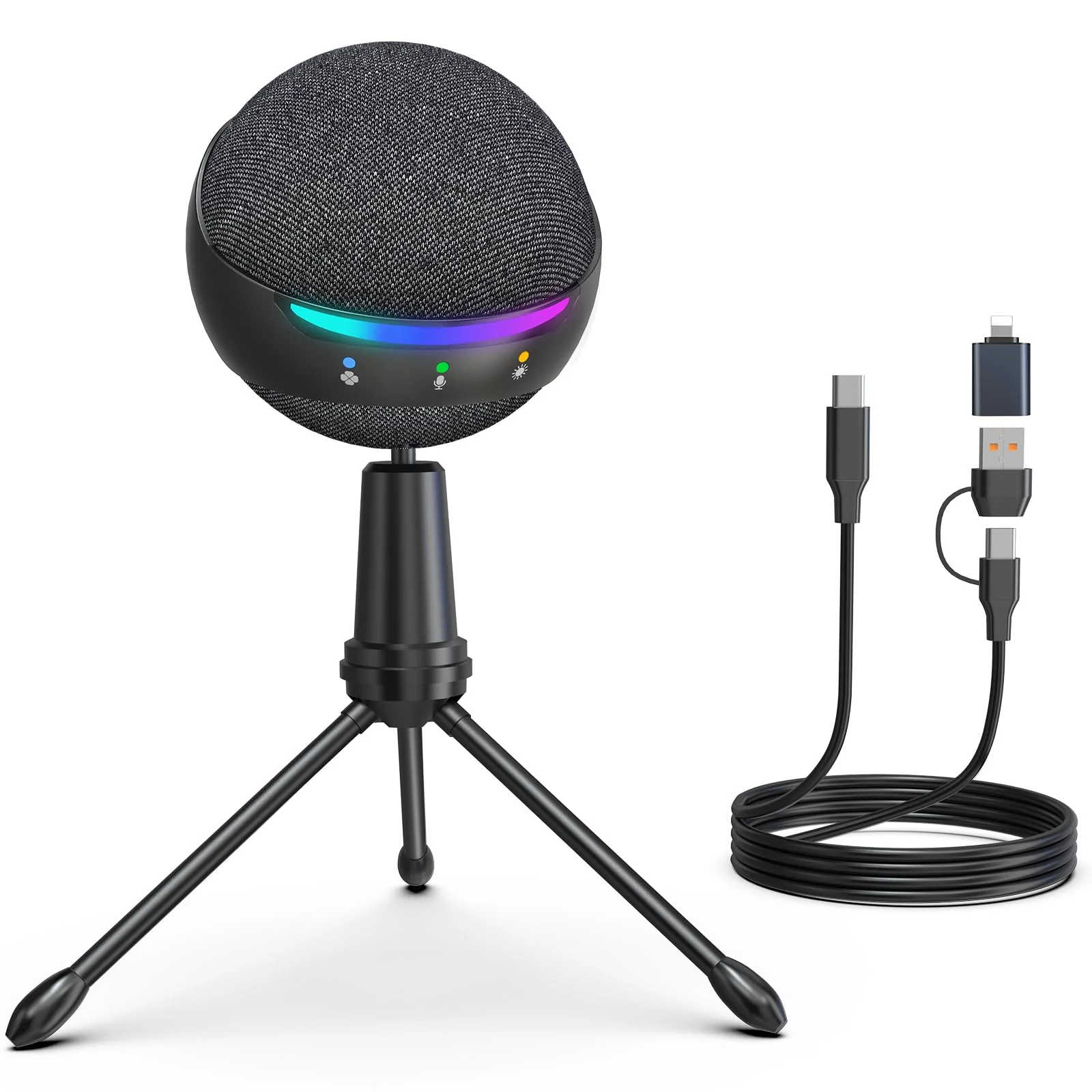 ZealSound RGB USB Microphone for iPhone/PC,Mic for Phone,ASMR,Gaming,Noise Cancel Microphones with Touch Mute/Echo/Volume Gain,Real Time Monitor,Podcast,Zoom YouTube Discord Twitch Video
