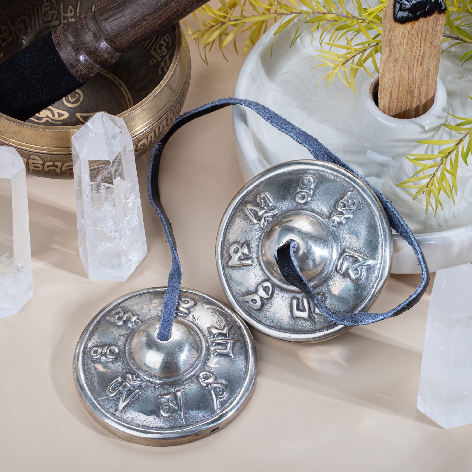 ZenBless Tibetan Tingsha Cymbals 2pcs, with Storage Box and Fabric Case, Meditation Sanskrit White Brass Chime Bells for Spiritual Healing Mindfulness, Yoga Buddhist, Relaxation Musical Instruments 2.75 in(7cm) Sanskrit(white brass) - Image 7