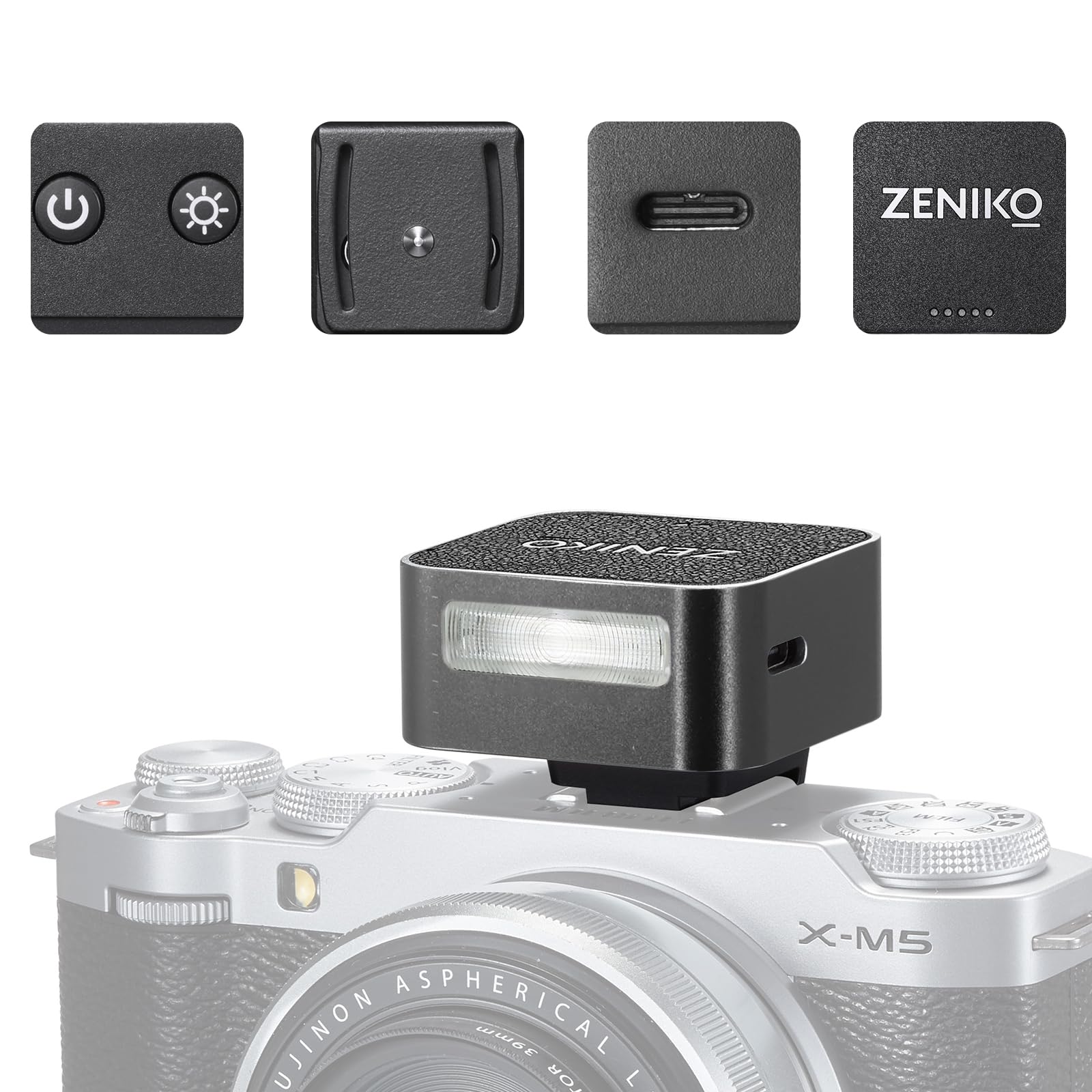 Zeniko ZF08 Aluminum Mini Flash Speedlite, 440 Full-Power On Camera Flash,CCT 6500K±200K Small Camera Flash for Canon/Fuji/Sony zv1/Sony zve10/Nikon/Panasonic Olympus Pentax/3s Recycle(Black) Black
