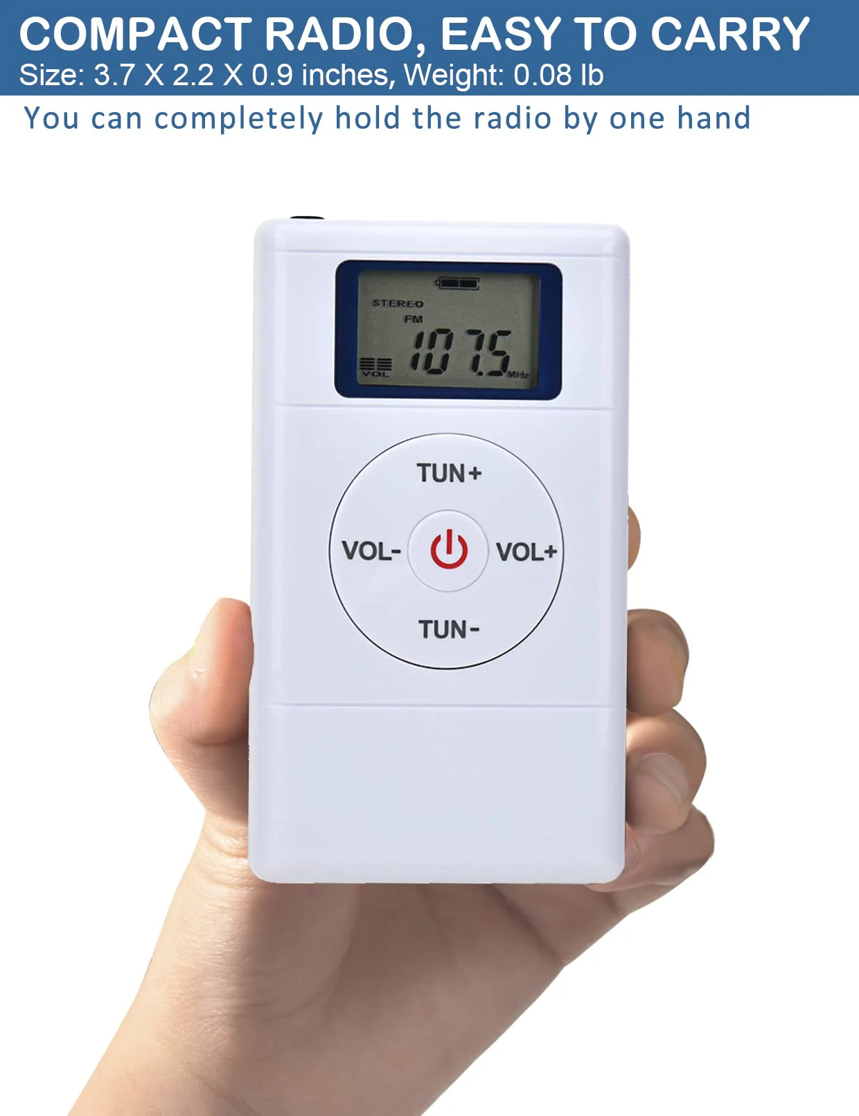 ZHIWHIS Mini Portable FM Radio, Stereo LCD Digital Display Tuning Pocket Walkmen Transistor Conference Receiver with Earphone, Small Pocket Radio Operated by AAA Batteries for Walking/Running - Image 3