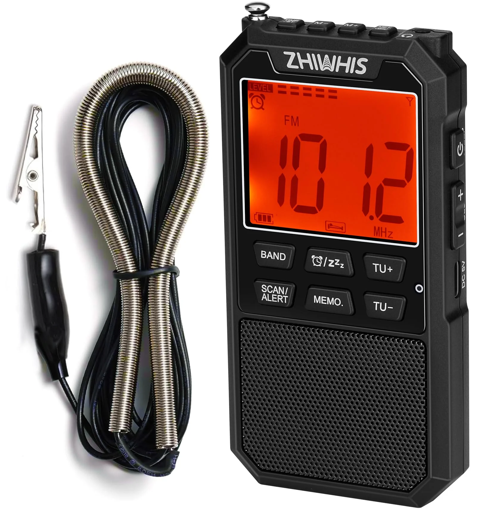 ZHIWHIS Portable Radio, AM FM Stereo SW NOAA Weather VHF Receiver with Alerts, Rechargeable DSP Pocket Radios with 9.85Ft Wire Antenna, 900mAh/396Presets/Alarm Clock/Sleep Timer for Walking ZWS-878