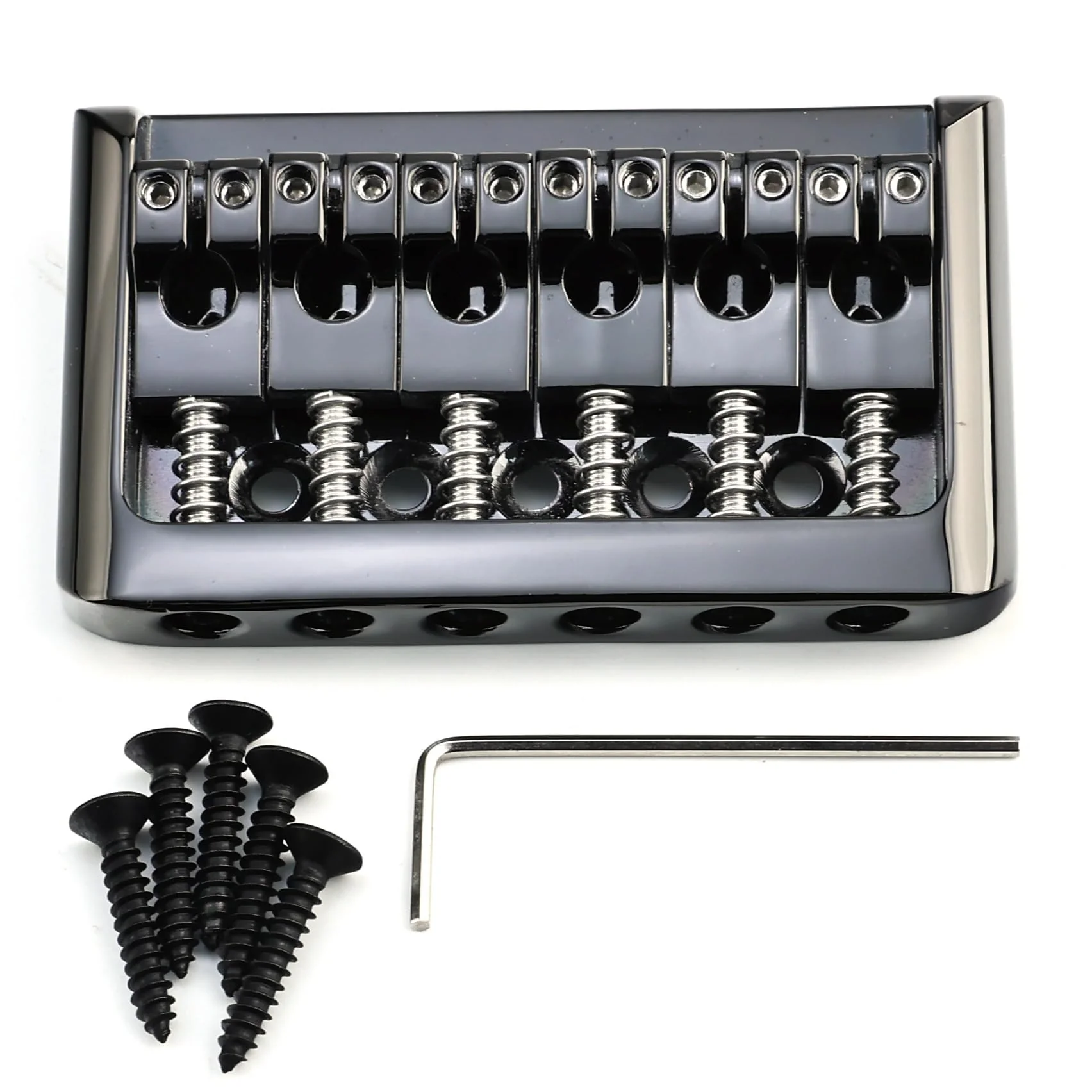 Zinc Alloy 6 String Guitar Fixed Bridge 10.5mm(13/32") Electric Guitar Hardtail Bridge Compatible with Fender Strat Telecaster Style 6-String Electric Guitar Replacement Parts(Conductive Black)