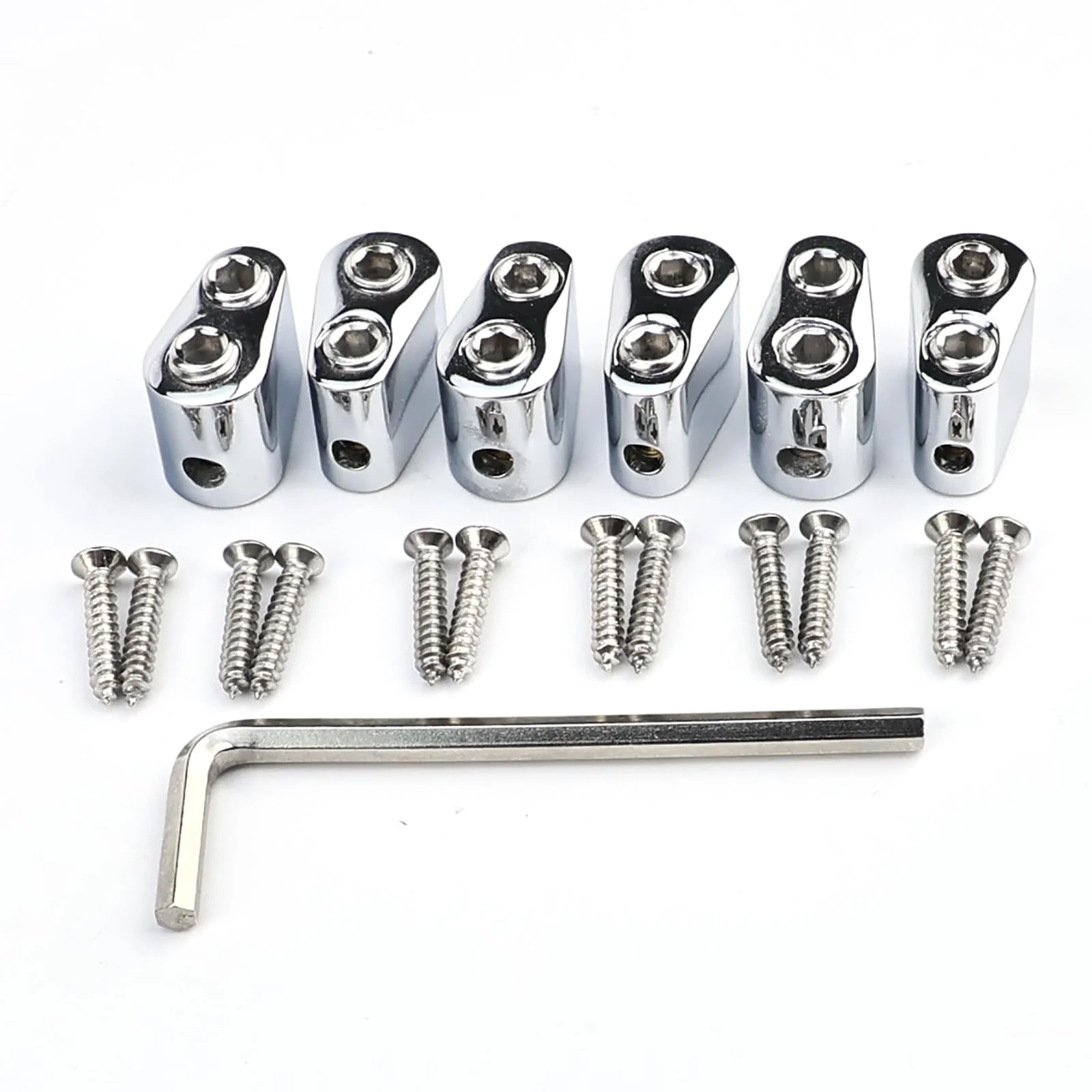 Zinc Alloy Bass Bridge String Locks Individual Locking String Retainer Clamps Electric Bass Guitar String Locking Nut for 6-String Headless Electric Bass Replacement Parts Chrome 6 Piece