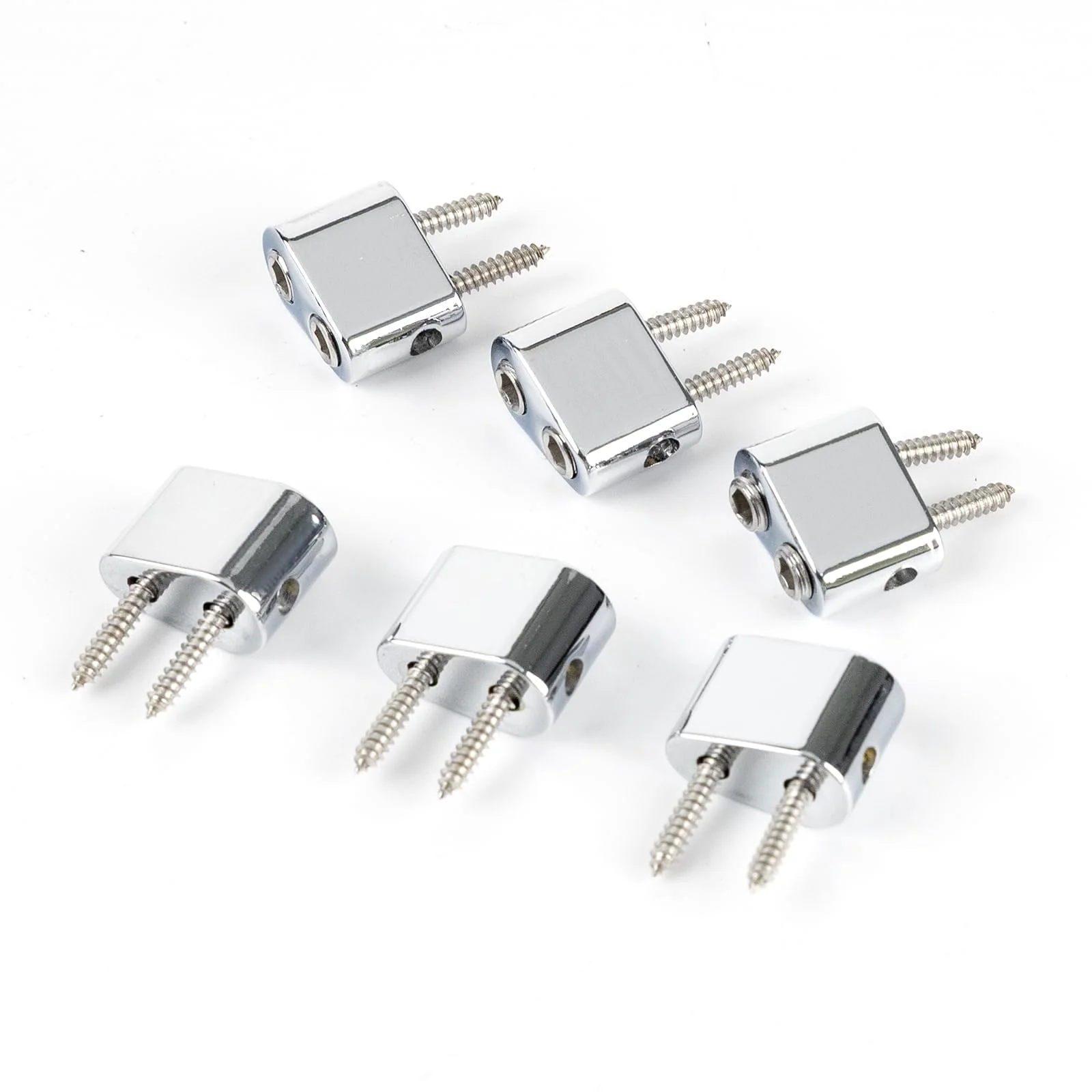 Zinc Alloy Bass Bridge String Locks Individual Locking String Retainer Clamps Electric Bass Guitar String Locking Nut for 6-String Headless Electric Bass Replacement Parts Chrome 6 Piece - Image 8