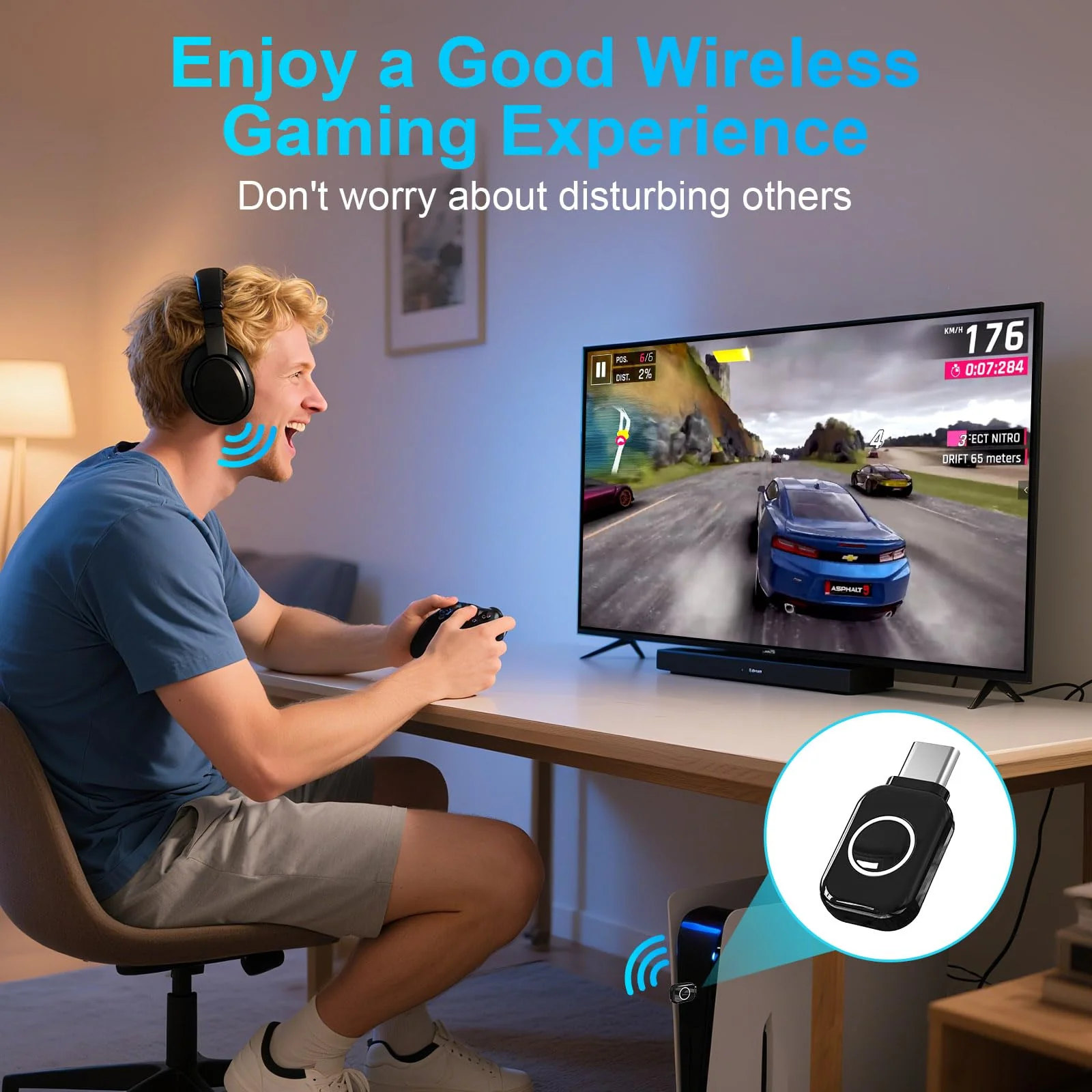 ZIOCOM USB-C Bluetooth Adapter for PS5, Bluetooth 5.3 Dongle with APTX Low Latency & aptX-Adaptive, Wireless Audio Transmitter for Headphones & Earbuds, Not for Keyboard/Mouse/TV(Black) Black - Image 2