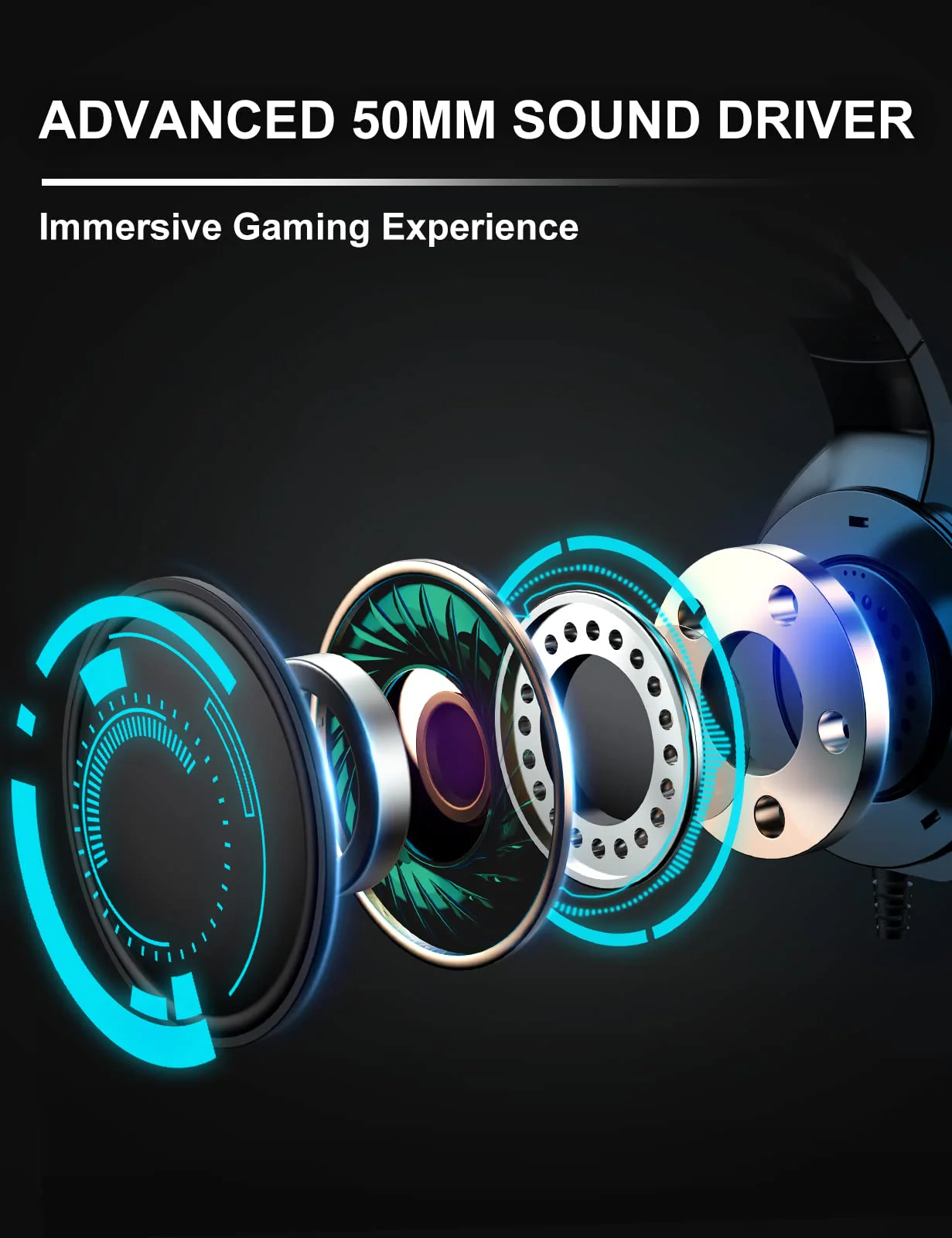 ZIUMIER Gaming Headset with Microphone, Compatible with PS4 PS5 Xbox One PC Laptop, Over-Ear Headphones with LED RGB Light, Noise Canceling Mic, 7.1 Stereo Surround Sound Black - Image 3