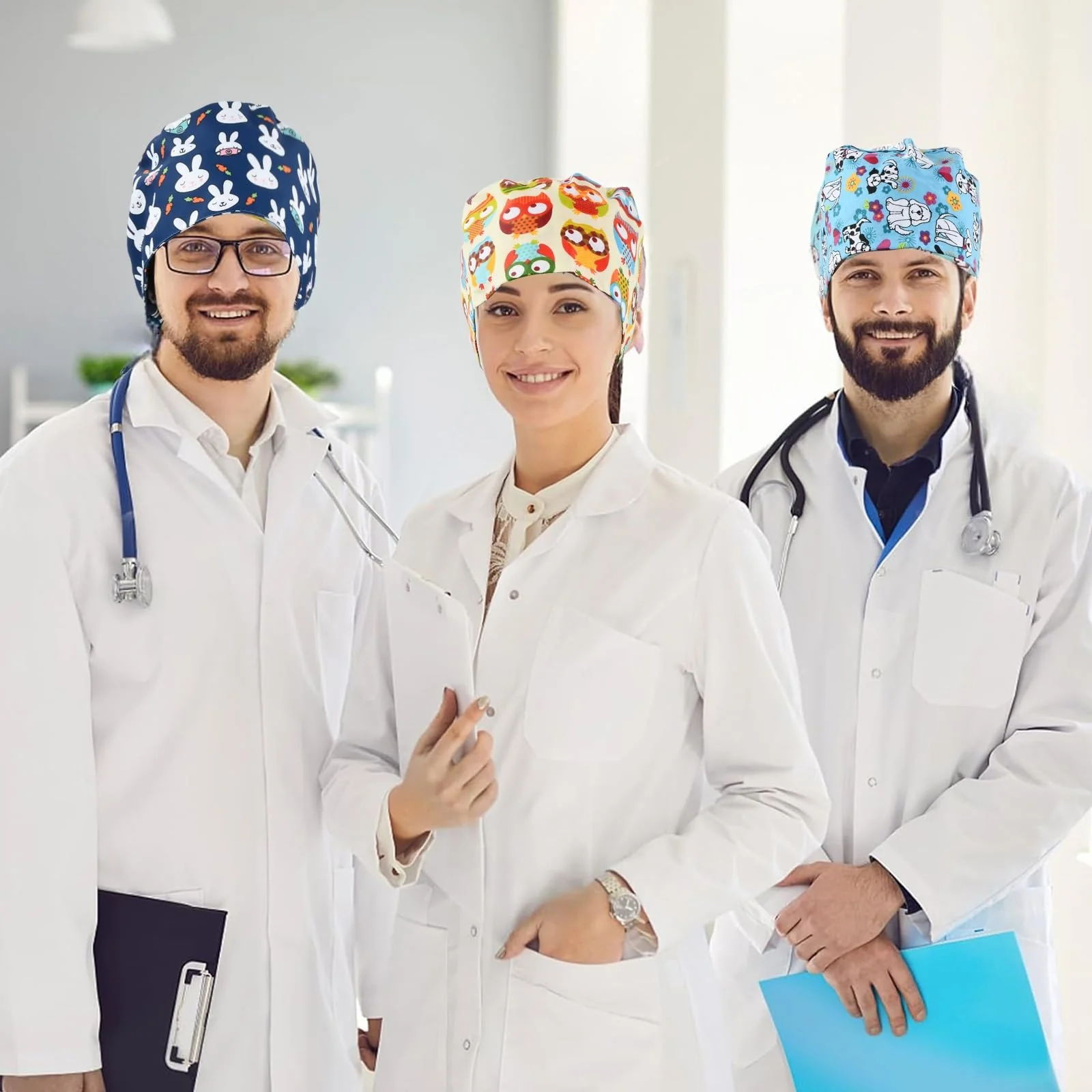 Ziyonix Pack of 4 Surgical Caps with Buttons, Cotton Nurse with Sweatband, Bandana Work Caps, Adjustable Surgical Hat for Women and Men - Image 4